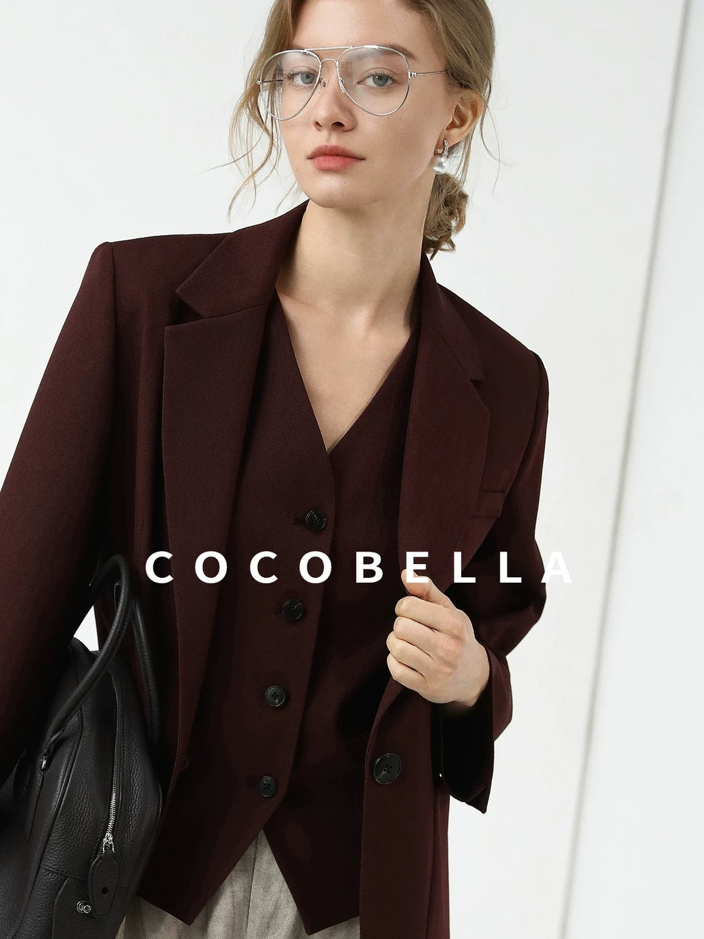 COCOBELLA Stretch Polyester Blend V Neck Short Single Button Commuter Tailored Casual Vest