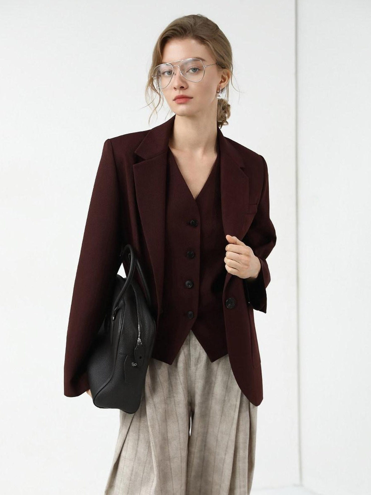 COCOBELLA Stretch Polyester Blend V Neck Short Single Button Commuter Tailored Casual Vest