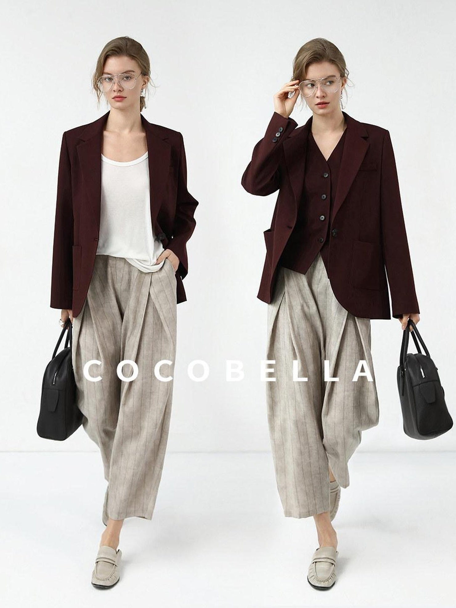 COCOBELLA Stretch Polyester Single Button Straight Cut Office Work Women Solid Red Blazers