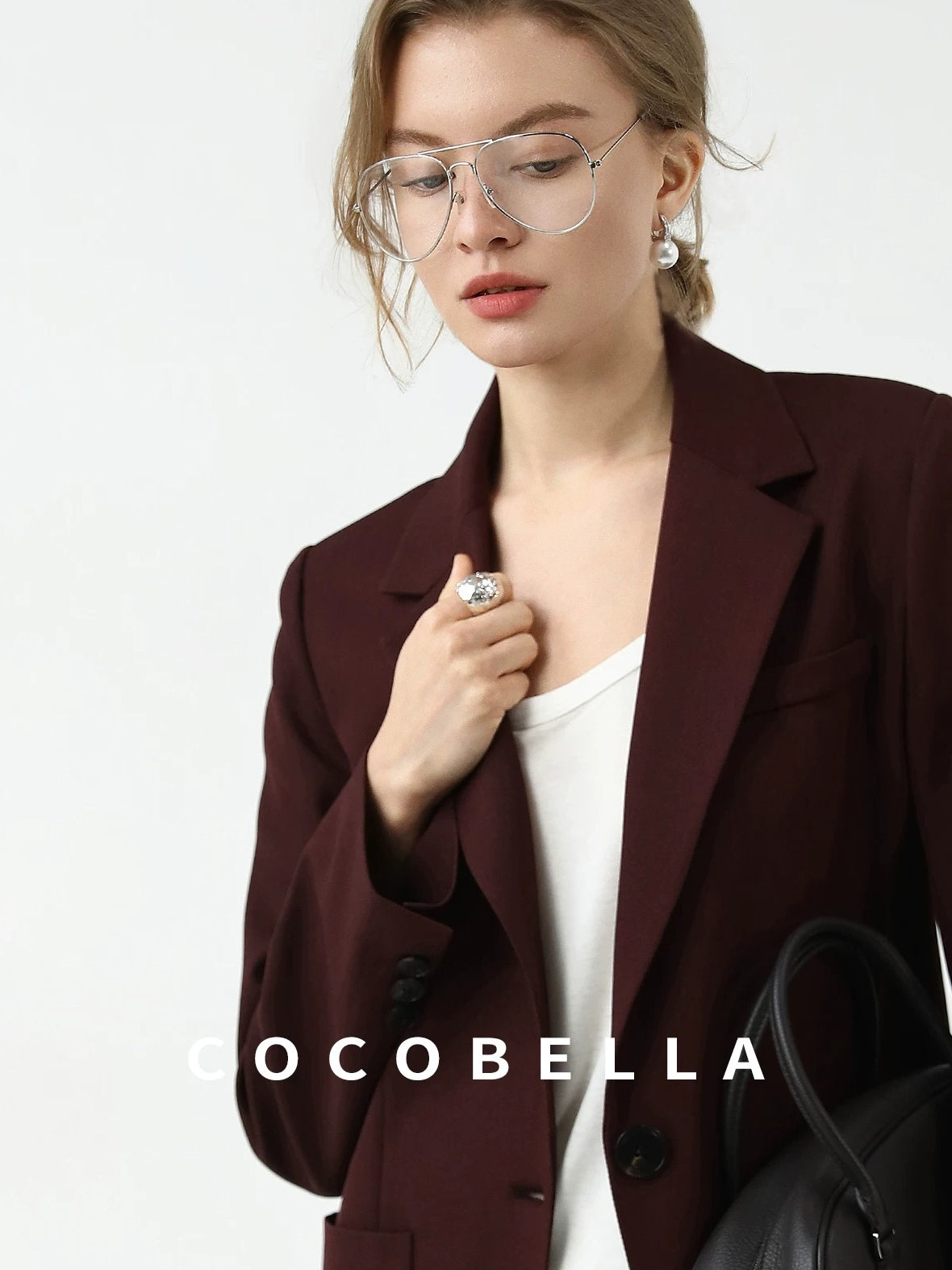 COCOBELLA Stretch Polyester Single Button Straight Cut Office Work Women Solid Red Blazers