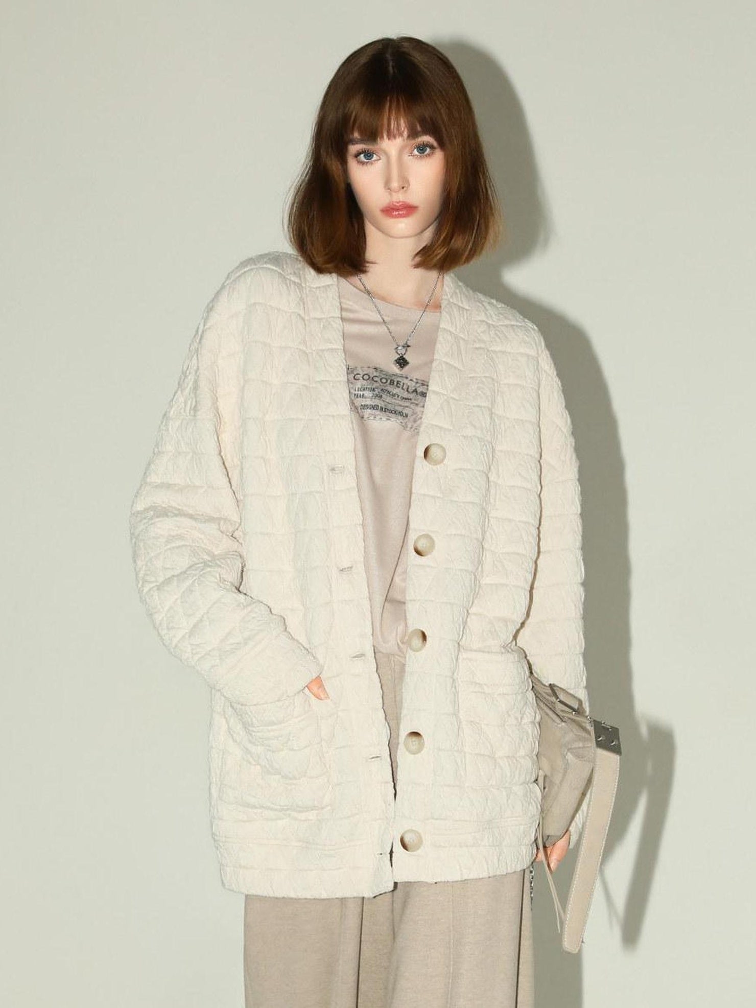 COCOBELLA Stretch Polyester V Neck Button Straight Fit Commuter Women Knit Sweater