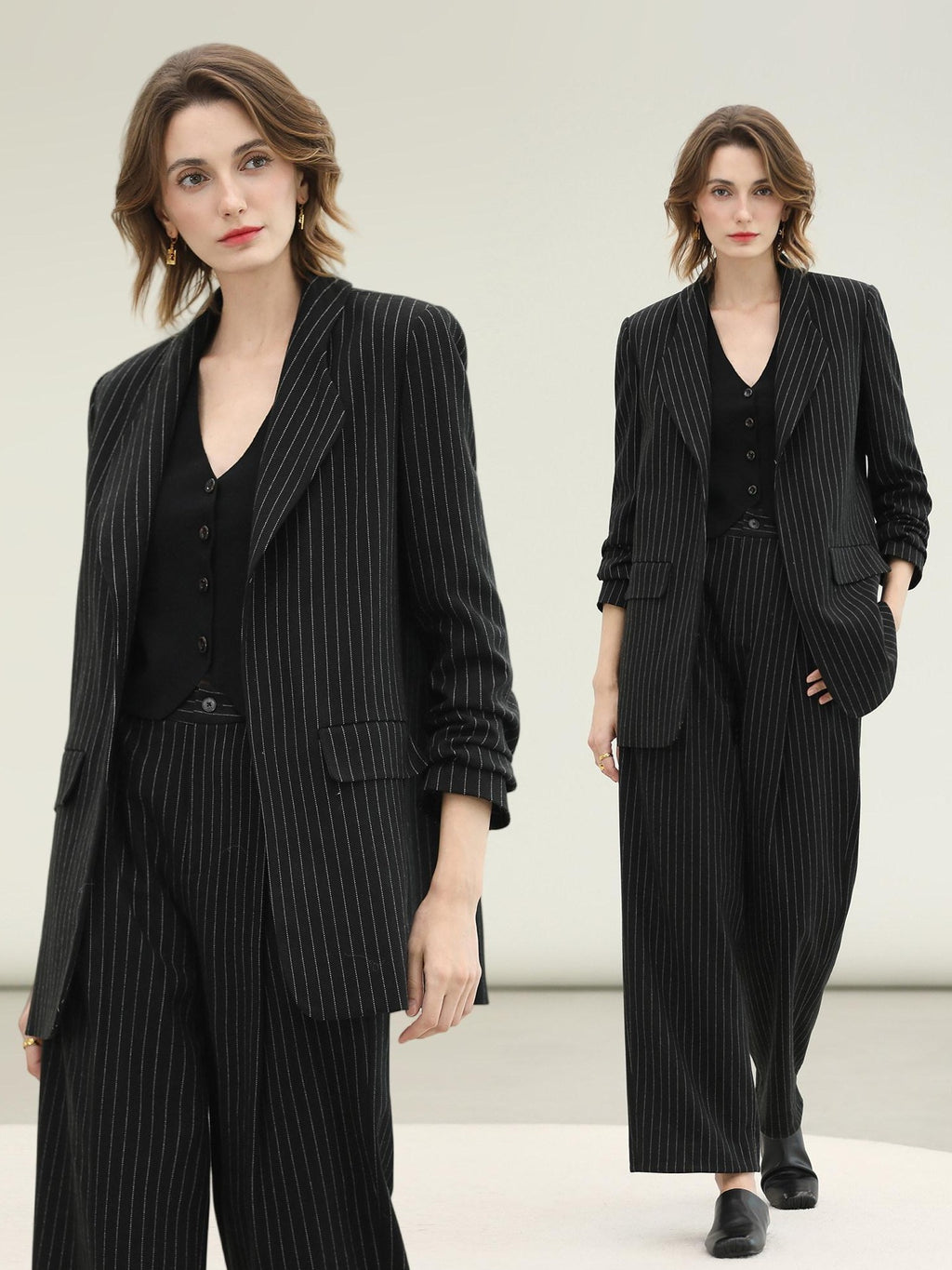 COCOBELLA Striped Slim Fit Commuter Tailored Notch Lapel Women Casual Work Blazers