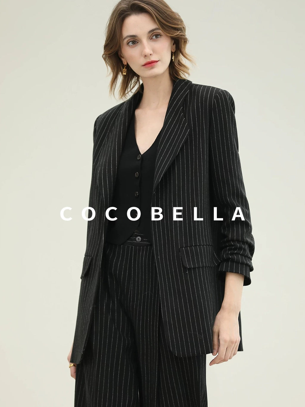 COCOBELLA Striped Slim Fit Commuter Tailored Notch Lapel Women Casual Work Blazers