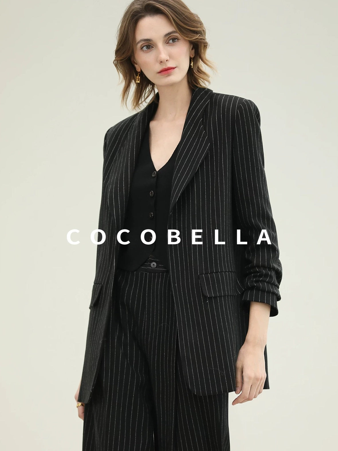 COCOBELLA Striped Slim Fit Commuter Tailored Notch Lapel Women Casual Work Blazers