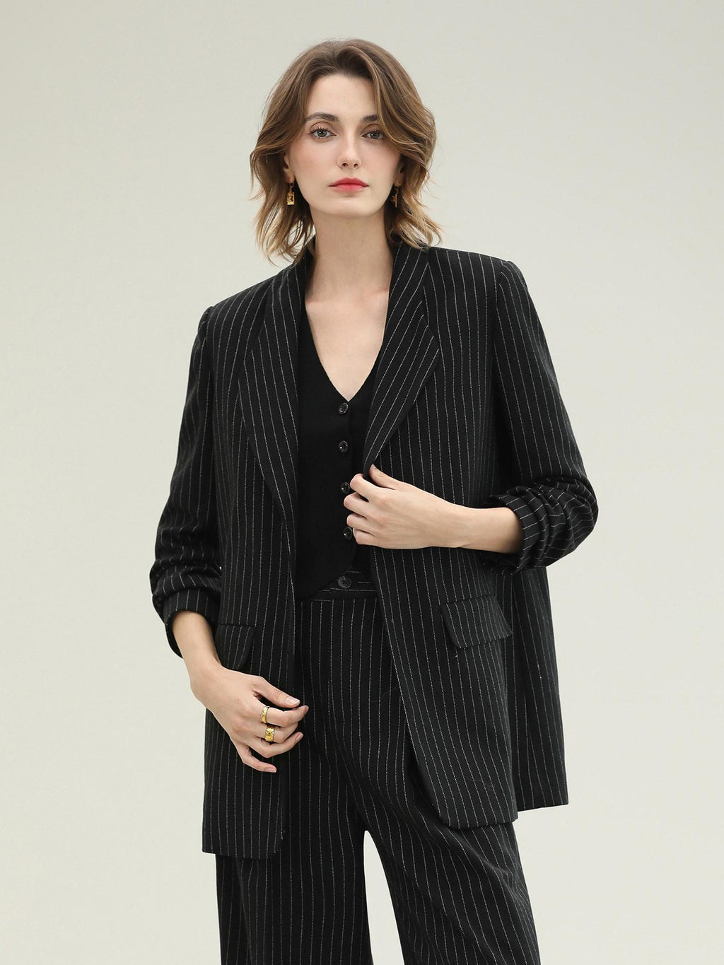 COCOBELLA Striped Slim Fit Commuter Tailored Notch Lapel Women Casual Work Blazers