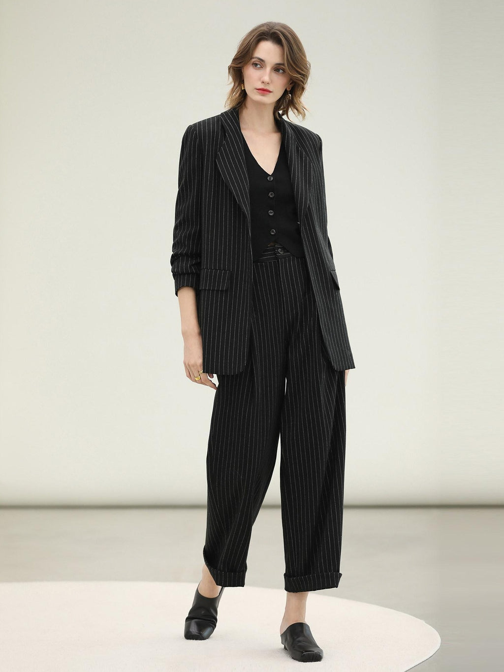 COCOBELLA Striped Slim Fit Commuter Tailored Notch Lapel Women Casual Work Blazers