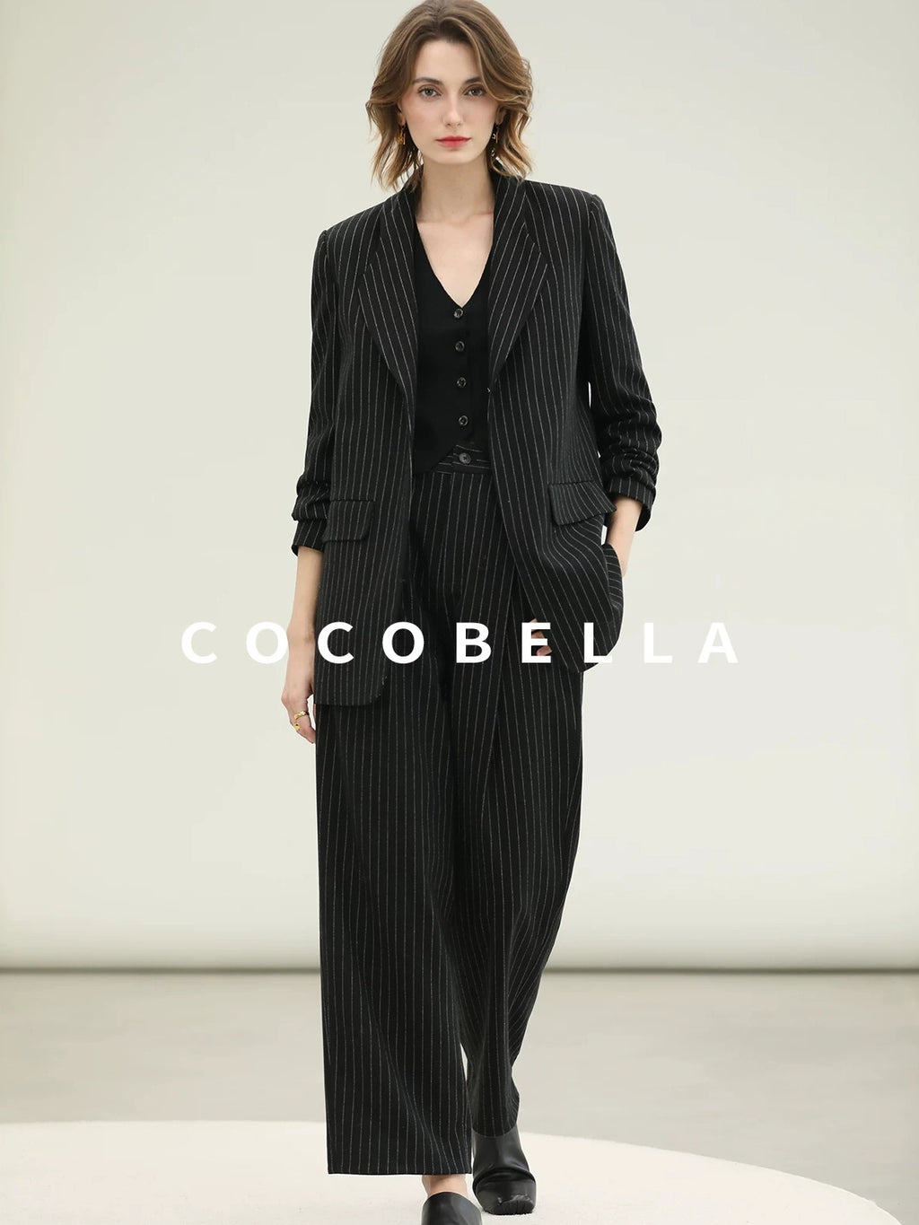COCOBELLA Striped Slim Fit Commuter Tailored Notch Lapel Women Casual Work Blazers