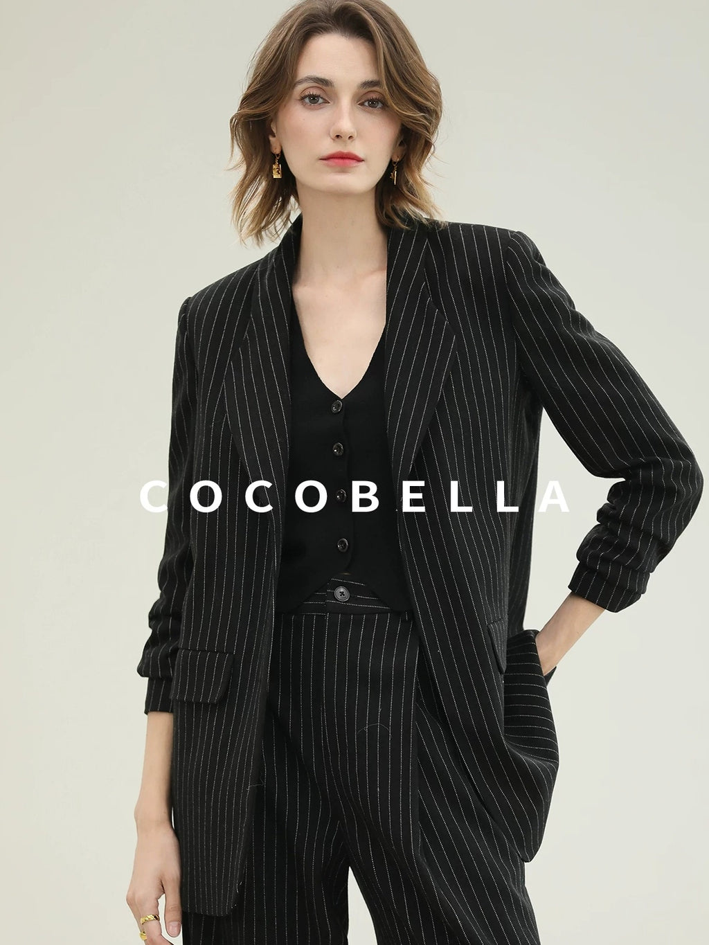 COCOBELLA Striped Slim Fit Commuter Tailored Notch Lapel Women Casual Work Blazers