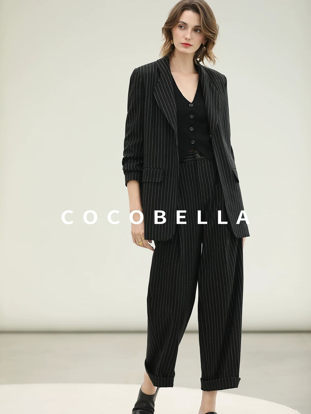 COCOBELLA Striped Slim Fit Commuter Tailored Notch Lapel Women Casual Work Blazers