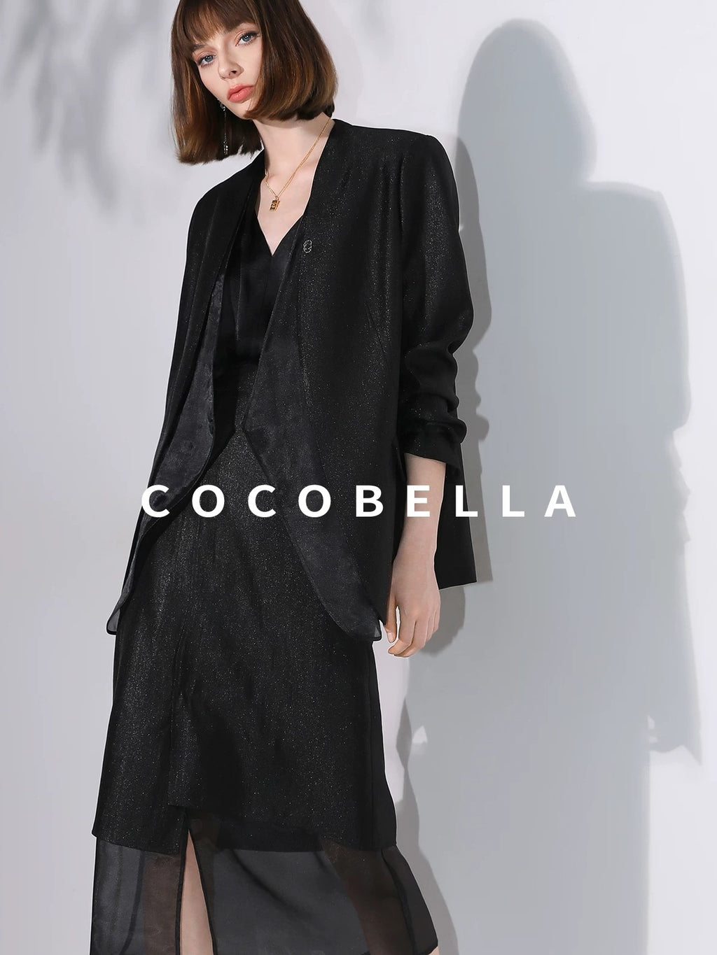 COCOBELLA Structured Straight Cut Patchwork Mesh Pocket Office Women Tailored Blazers