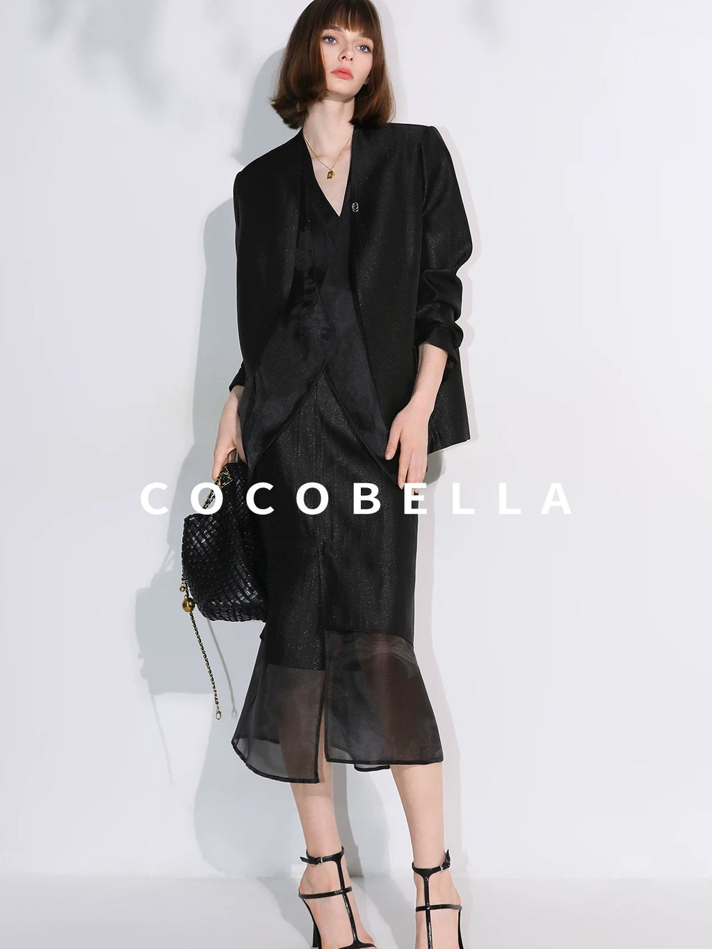COCOBELLA Structured Straight Cut Patchwork Mesh Pocket Office Women Tailored Blazers