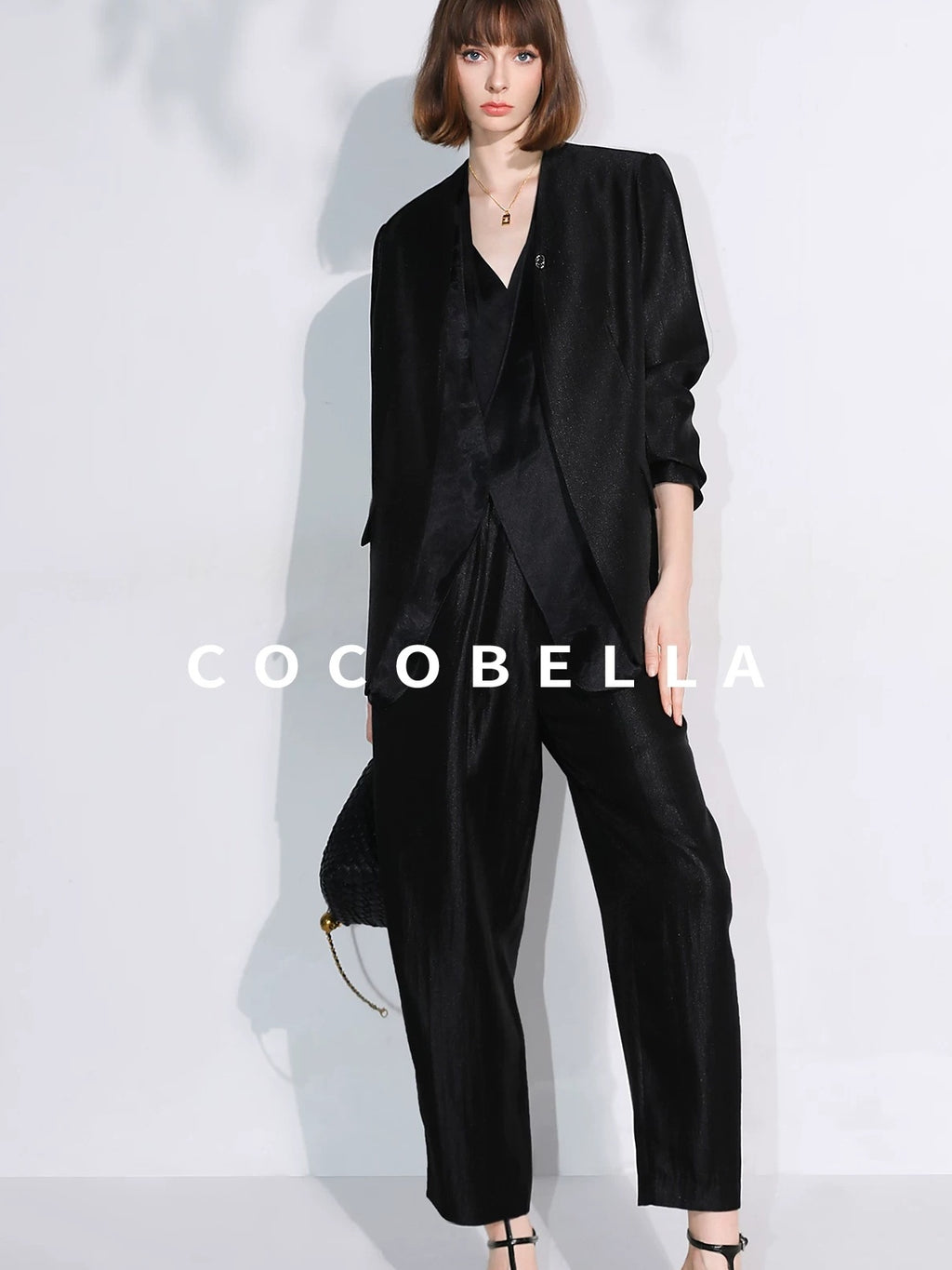 COCOBELLA Structured Straight Cut Patchwork Mesh Pocket Office Women Tailored Blazers