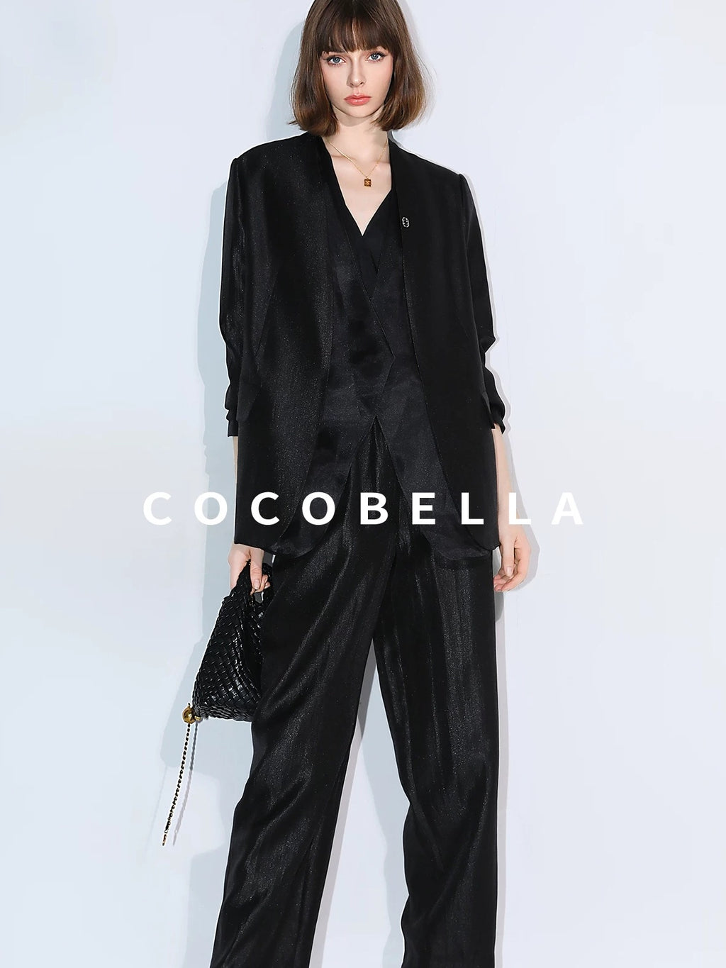 COCOBELLA Structured Straight Cut Patchwork Mesh Pocket Office Women Tailored Blazers