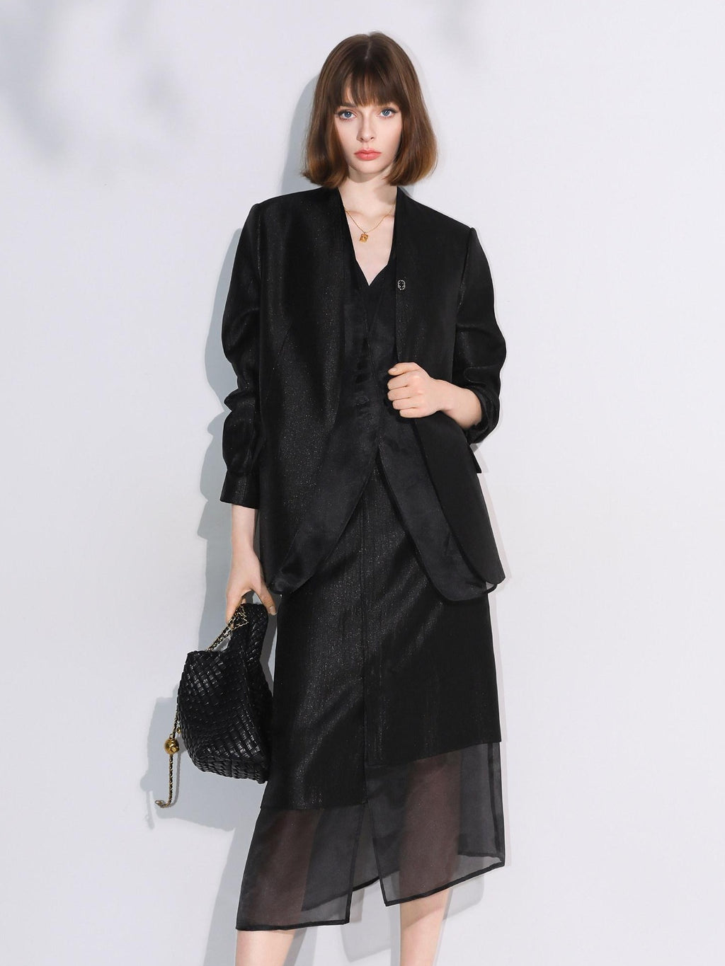 COCOBELLA Structured Straight Cut Patchwork Mesh Pocket Office Women Tailored Blazers