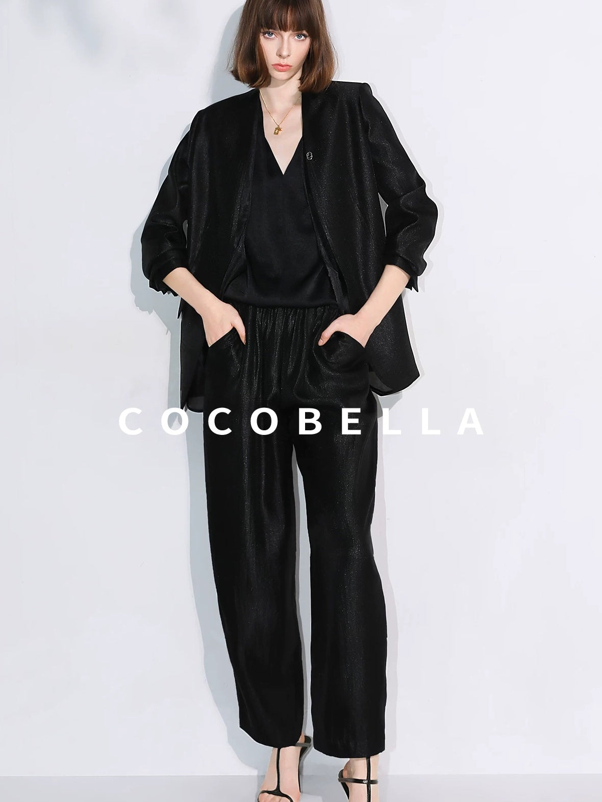 COCOBELLA Structured Straight Cut Patchwork Mesh Pocket Office Women Tailored Blazers