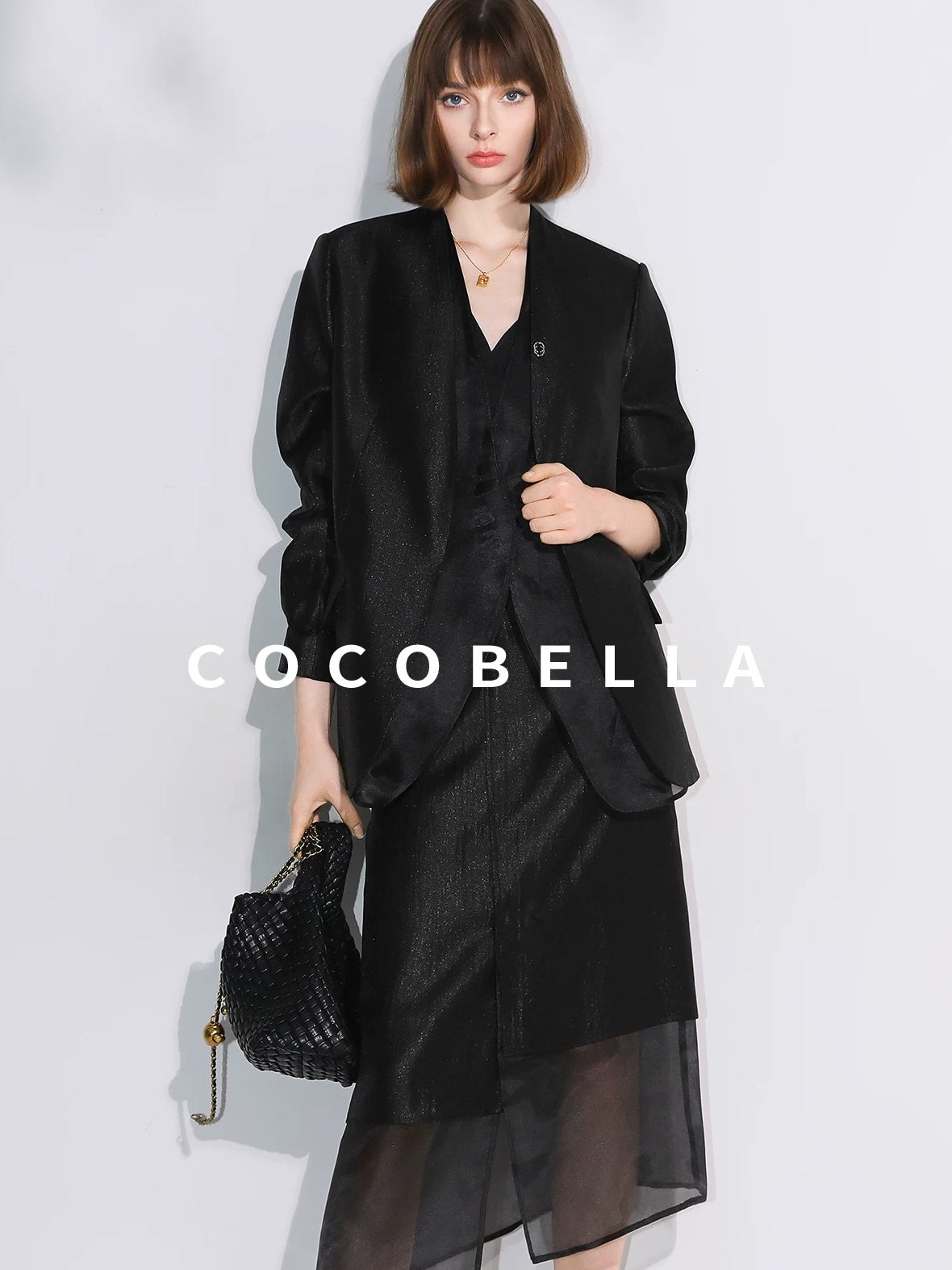 COCOBELLA Structured Straight Cut Patchwork Mesh Pocket Office Women Tailored Blazers