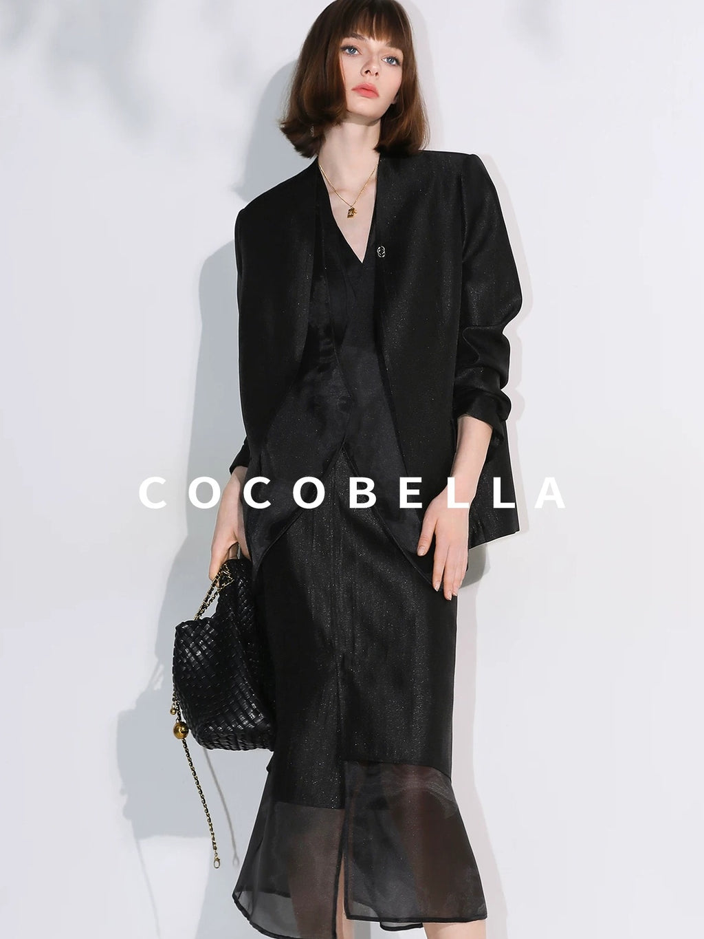 COCOBELLA Structured Straight Cut Patchwork Mesh Pocket Office Women Tailored Blazers