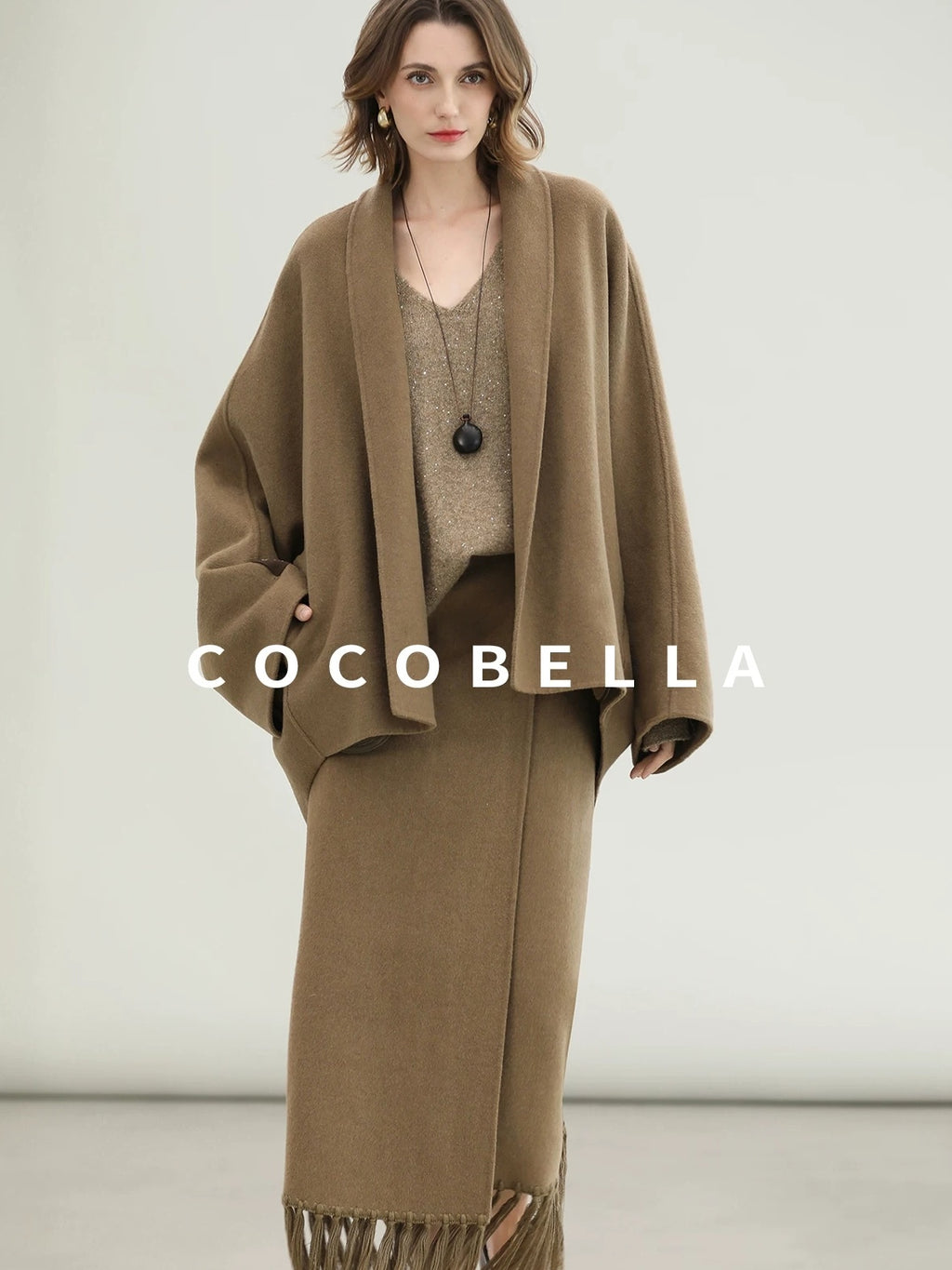 COCOBELLA Subtle Sequin Relaxed Fit V Neck Long Sleeve Women Work Knit Acrylic Sweater