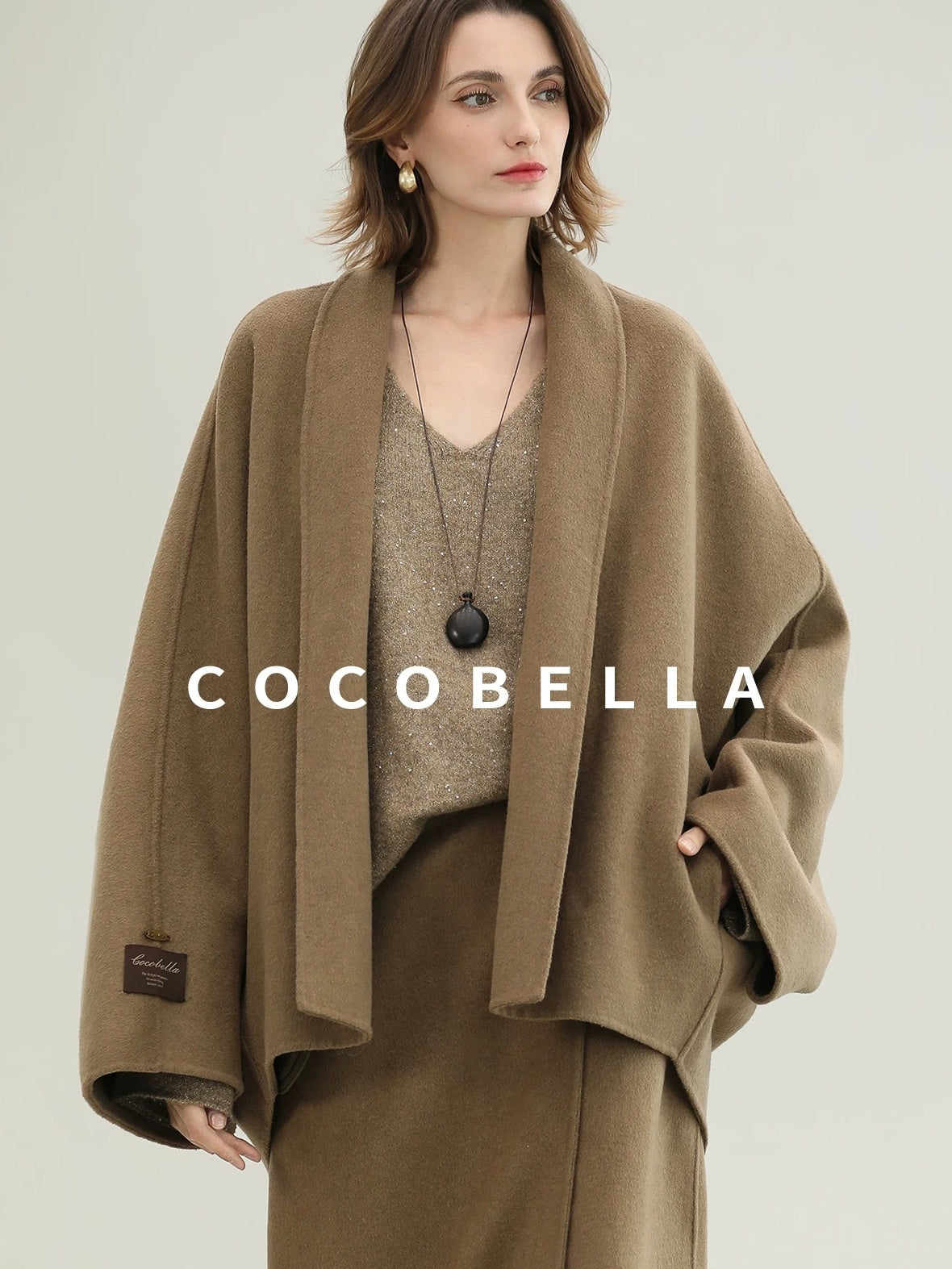 COCOBELLA Subtle Sequin Relaxed Fit V Neck Long Sleeve Women Work Knit Acrylic Sweater