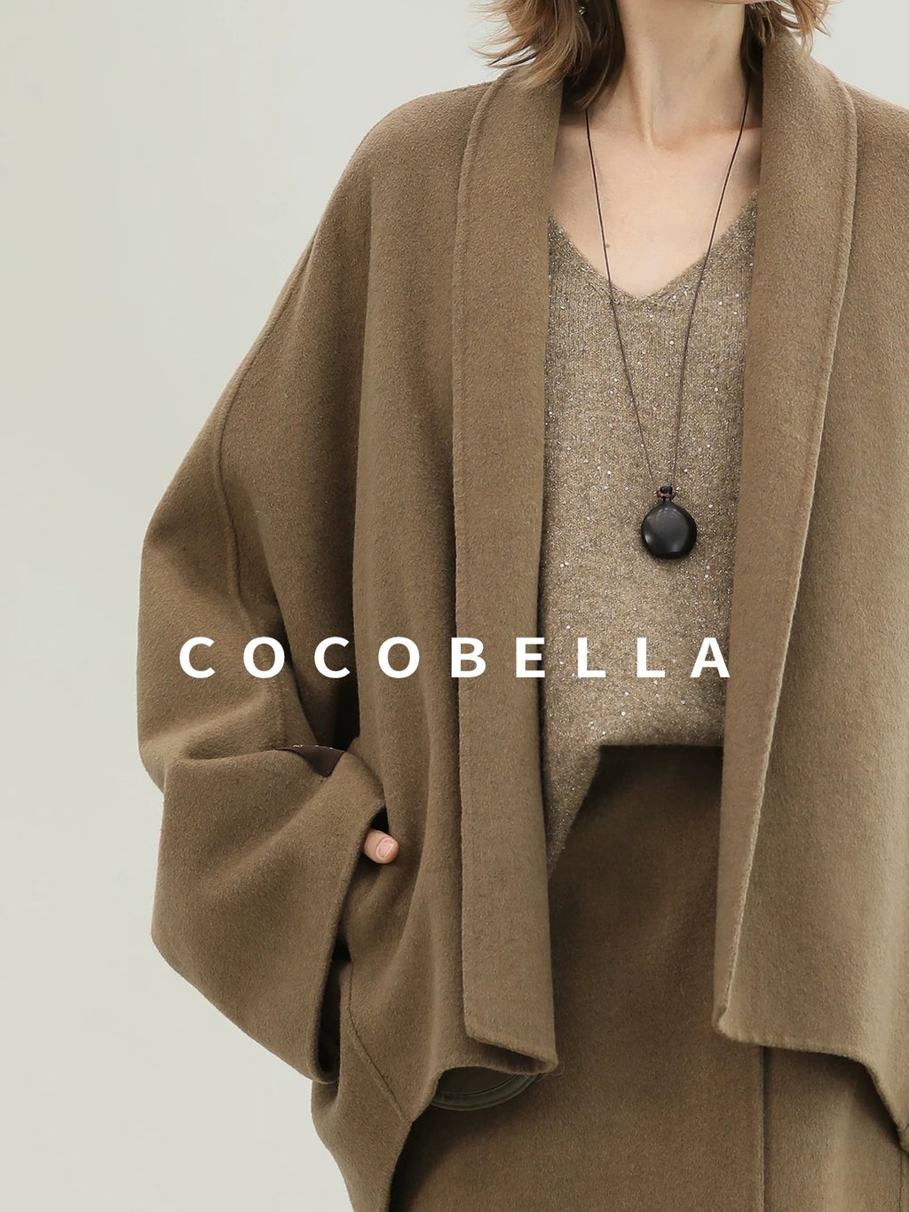 COCOBELLA Subtle Sequin Relaxed Fit V Neck Long Sleeve Women Work Knit Acrylic Sweater