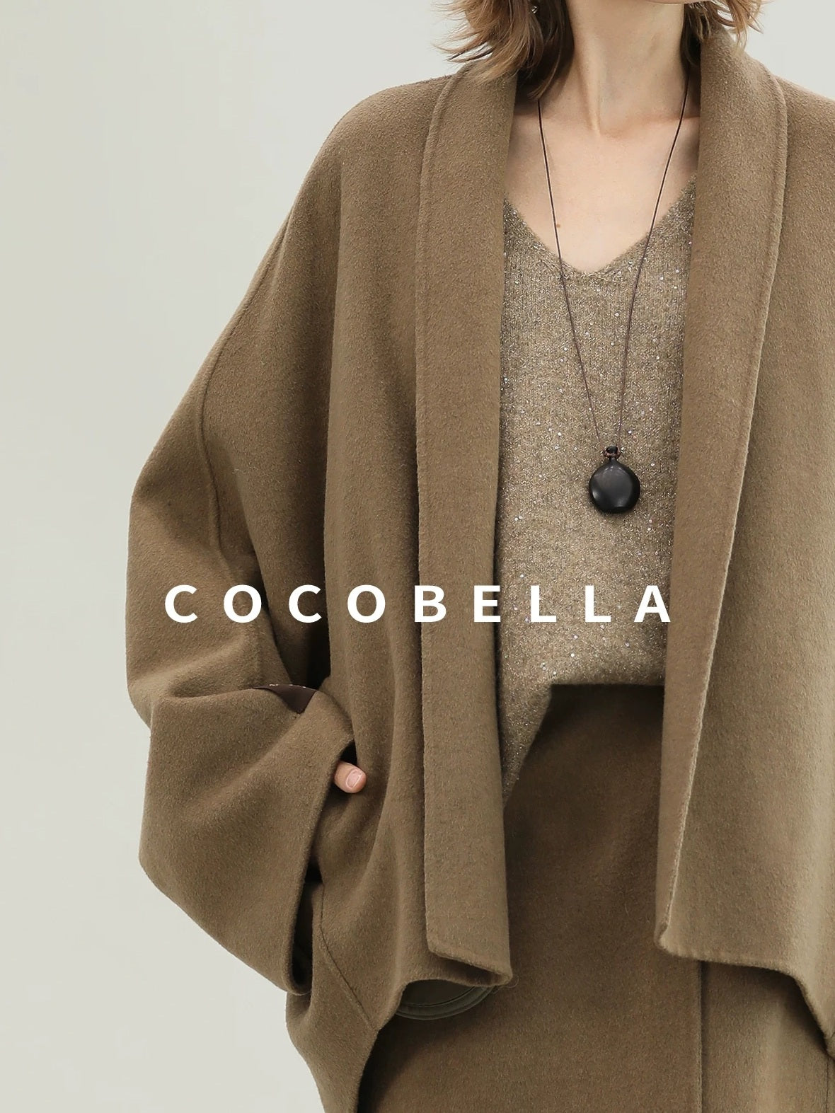 COCOBELLA Subtle Sequin Relaxed Fit V Neck Long Sleeve Women Work Knit Acrylic Sweater