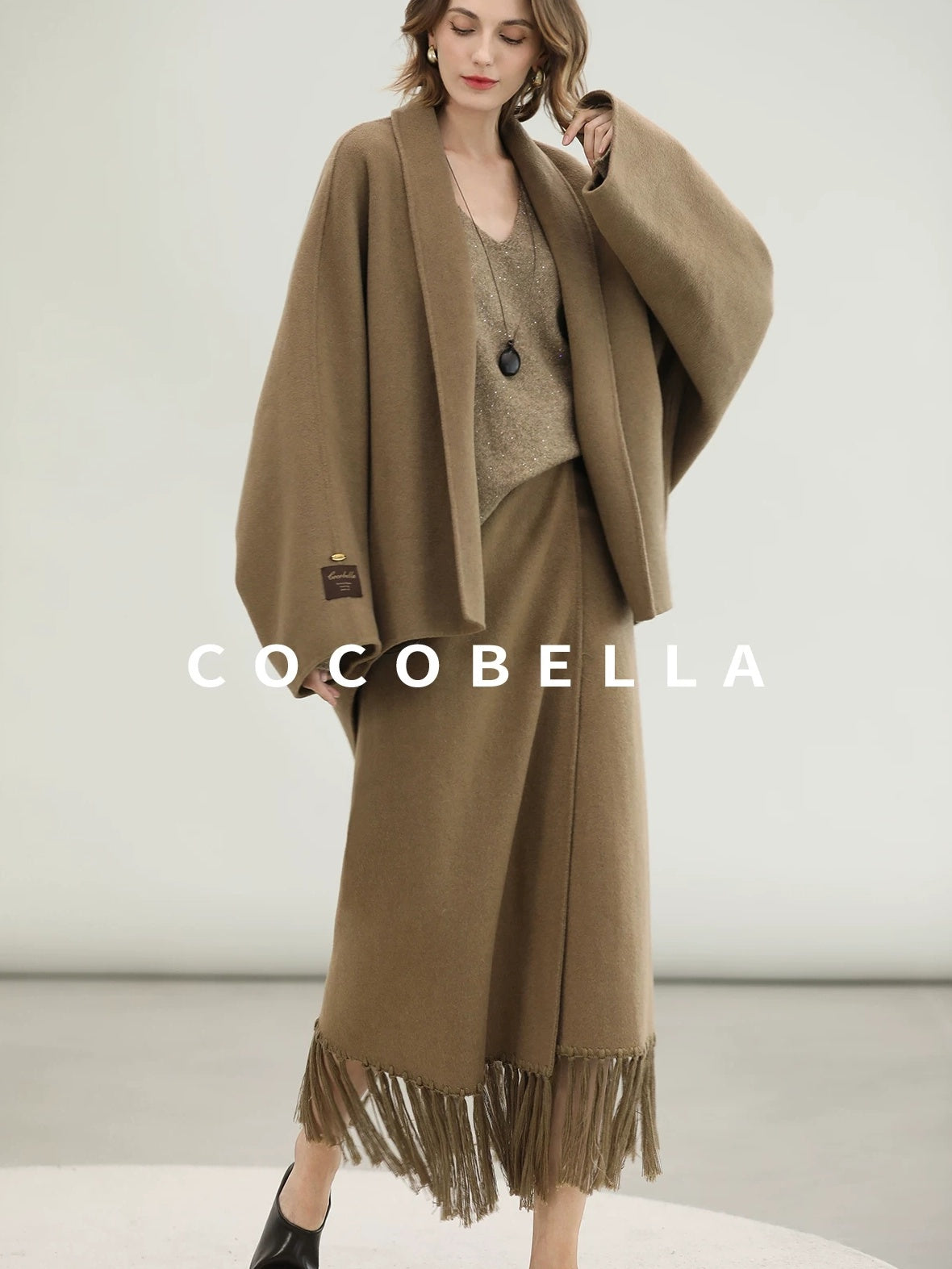 COCOBELLA Subtle Sequin Relaxed Fit V Neck Long Sleeve Women Work Knit Acrylic Sweater