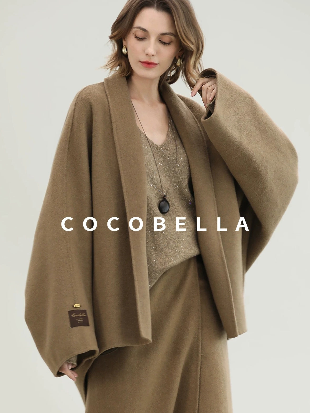 COCOBELLA Subtle Sequin Relaxed Fit V Neck Long Sleeve Women Work Knit Acrylic Sweater