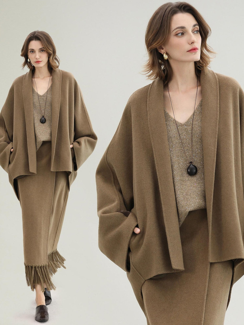 COCOBELLA Subtle Sequin Relaxed Fit V Neck Long Sleeve Women Work Knit Acrylic Sweater