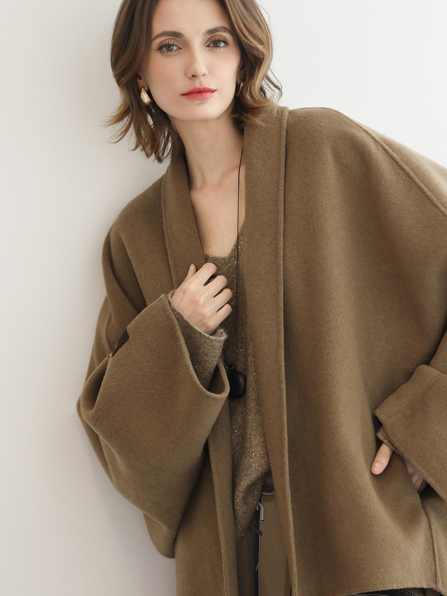 COCOBELLA Subtle Sequin Relaxed Fit V Neck Long Sleeve Women Work Knit Acrylic Sweater