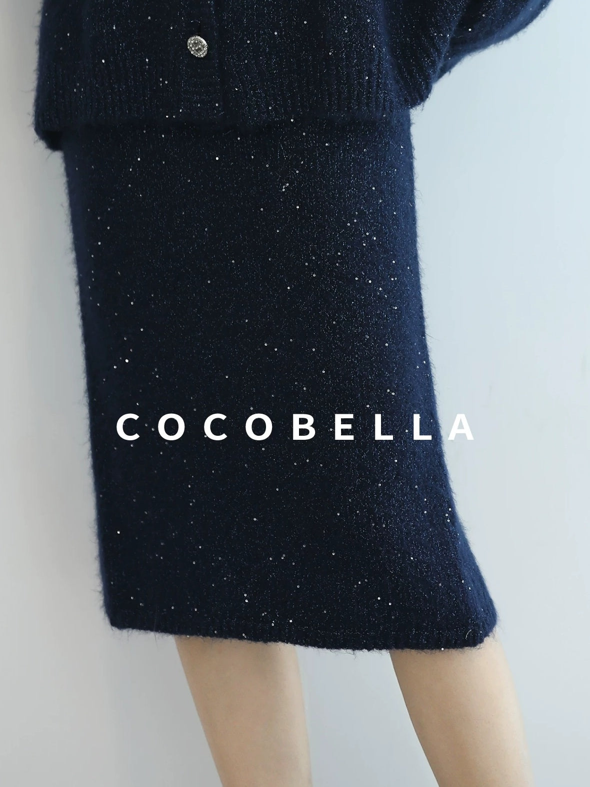 COCOBELLA Subtle Shimmer Commuting Straight Knit Midi Side Slit Mid Waist Women Skirts