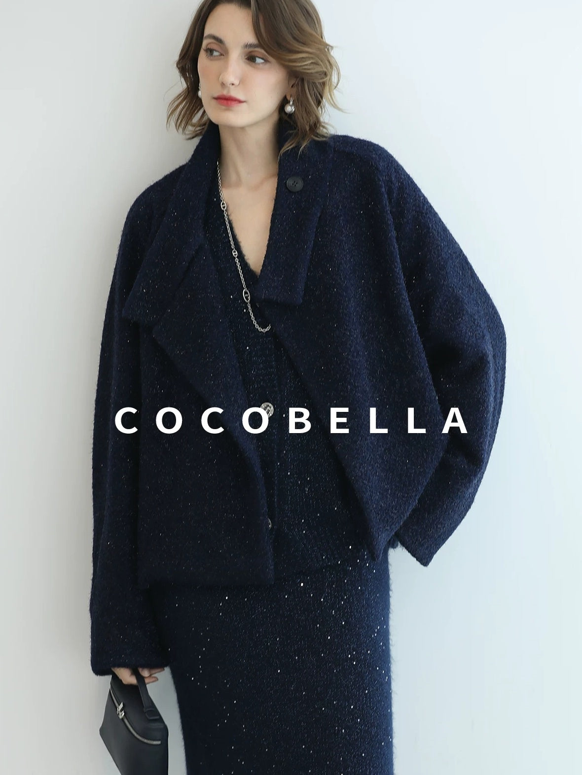 COCOBELLA Subtle Shimmer Commuting Straight Knit Midi Side Slit Mid Waist Women Skirts