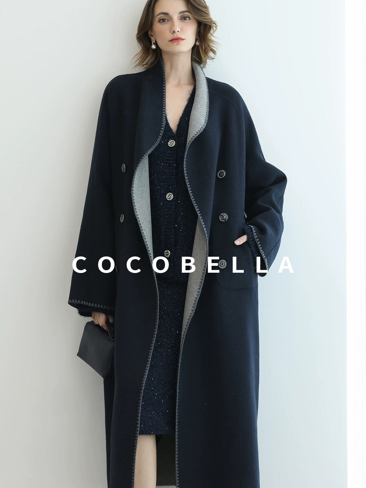 COCOBELLA Subtle Shimmer Commuting Straight Knit Midi Side Slit Mid Waist Women Skirts