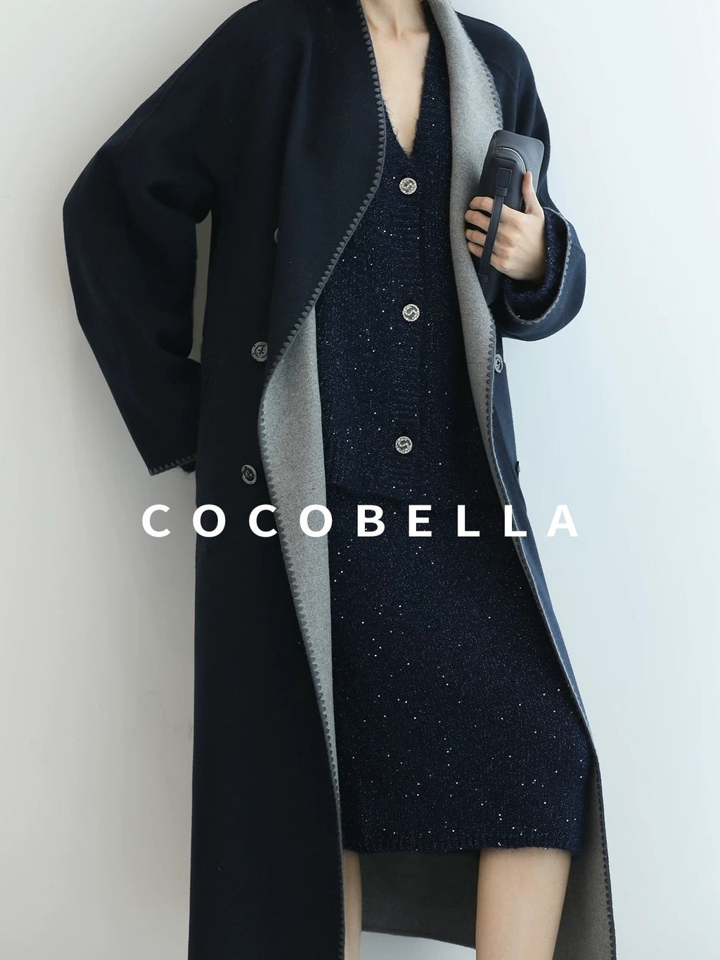 COCOBELLA Subtle Shimmer Commuting Straight Knit Midi Side Slit Mid Waist Women Skirts