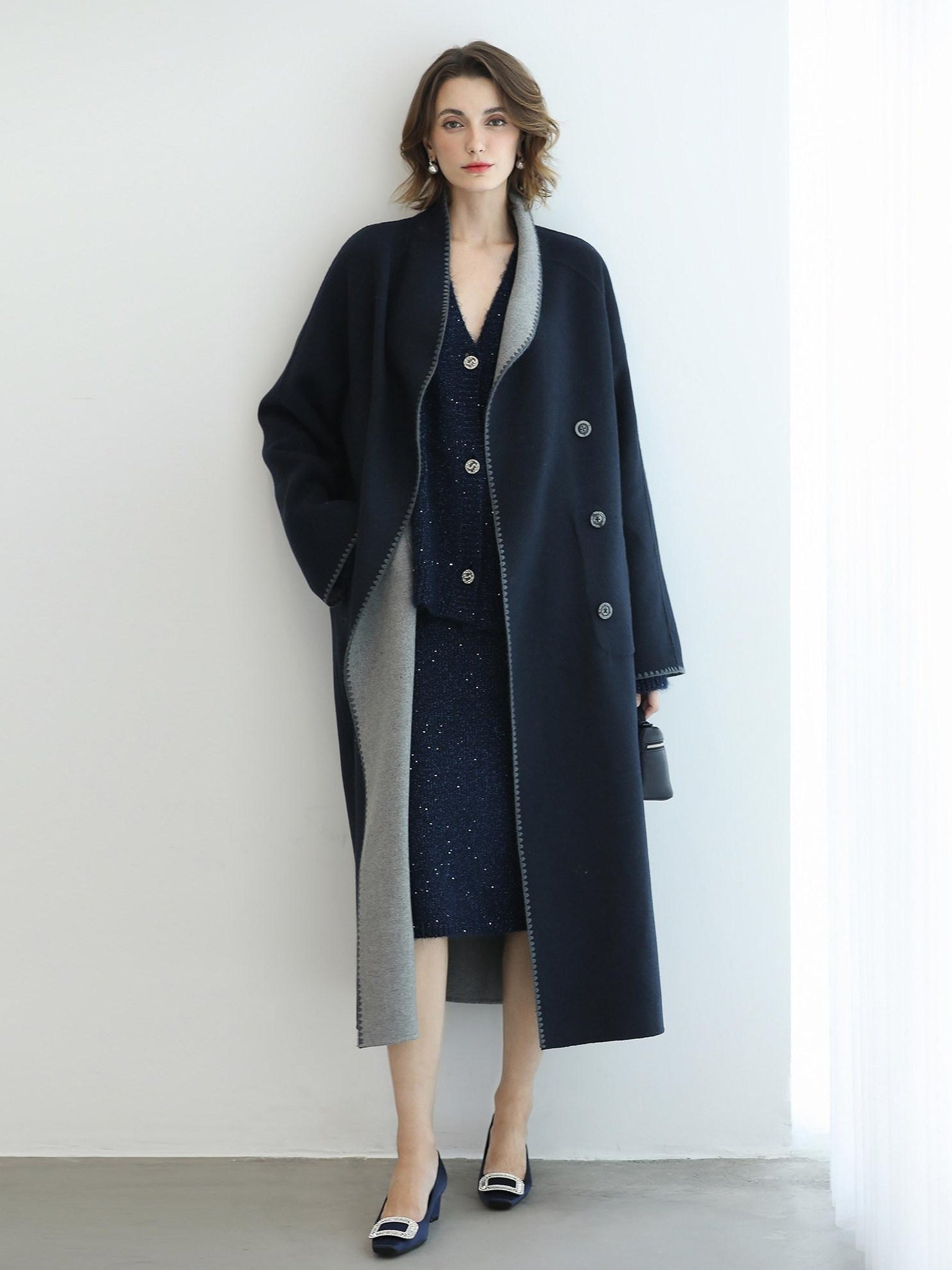 COCOBELLA Subtle Shimmer Commuting Straight Knit Midi Side Slit Mid Waist Women Skirts