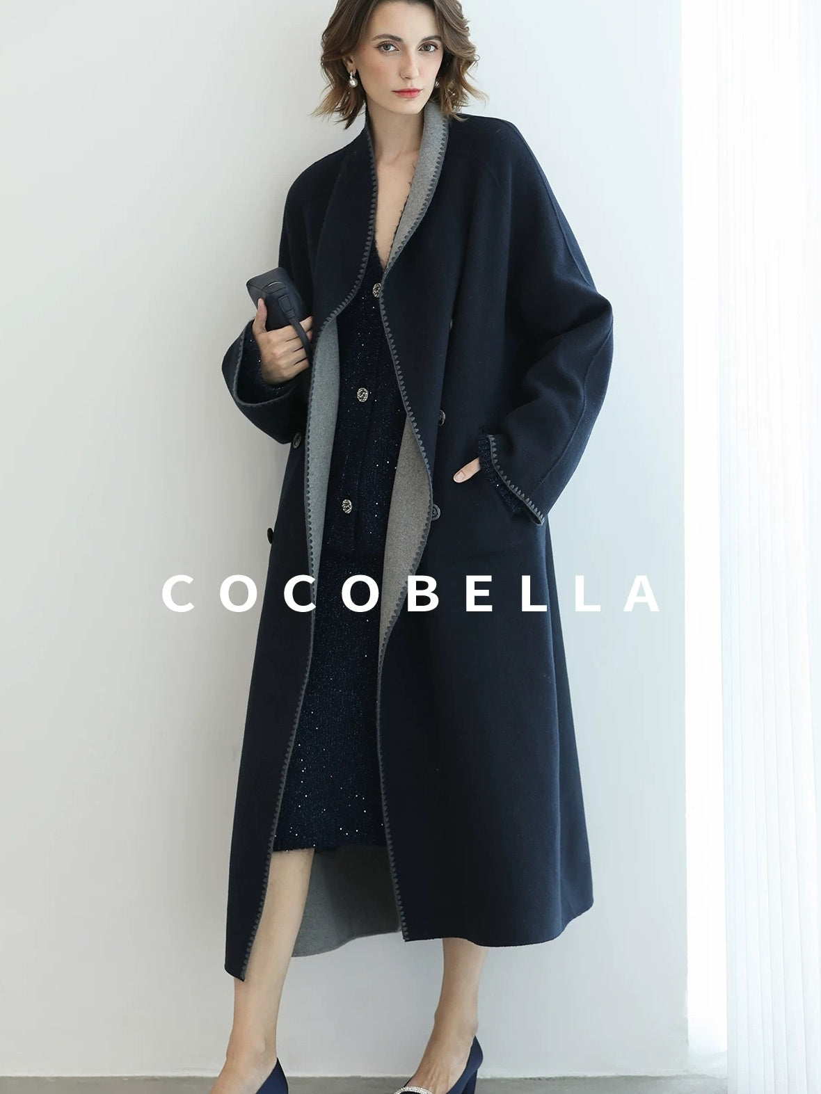 COCOBELLA Subtle Shimmer Commuting Straight Knit Midi Side Slit Mid Waist Women Skirts