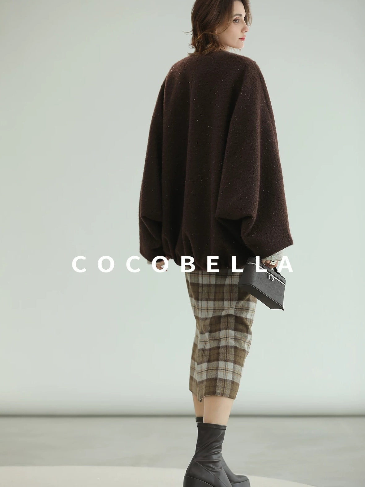 COCOBELLA Subtle Shimmer Wool Loose Fit Batwing Sleeve V Neck Ladylike Commuter Coats