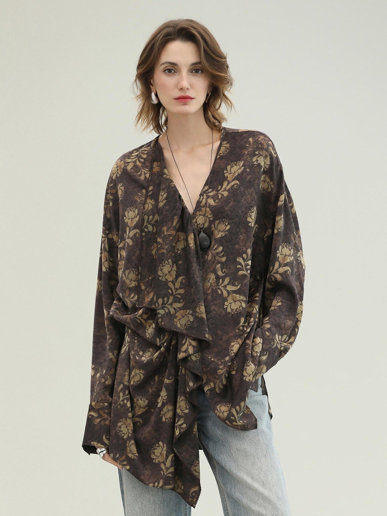 COCOBELLA Sun Protection Elegant Loose Asymmetric Floral Ruffle Women Long Sleeve Shirts