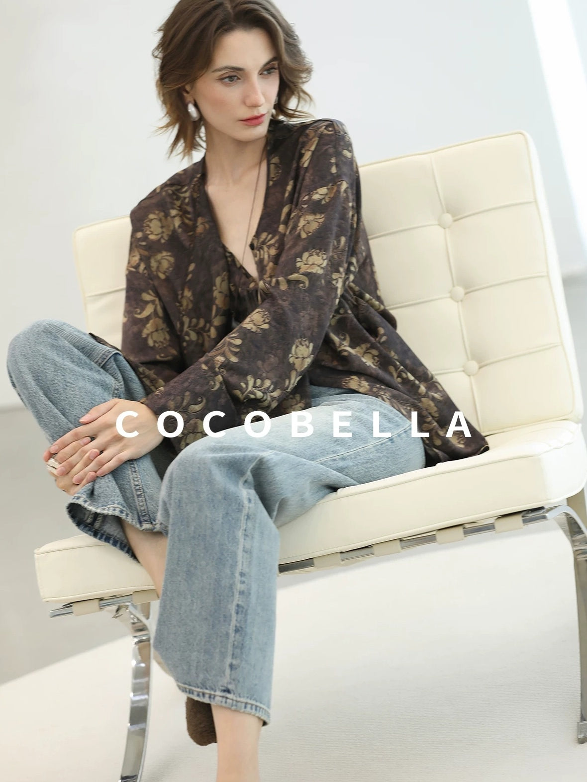 COCOBELLA Sun Protection Elegant Loose Asymmetric Floral Ruffle Women Long Sleeve Shirts