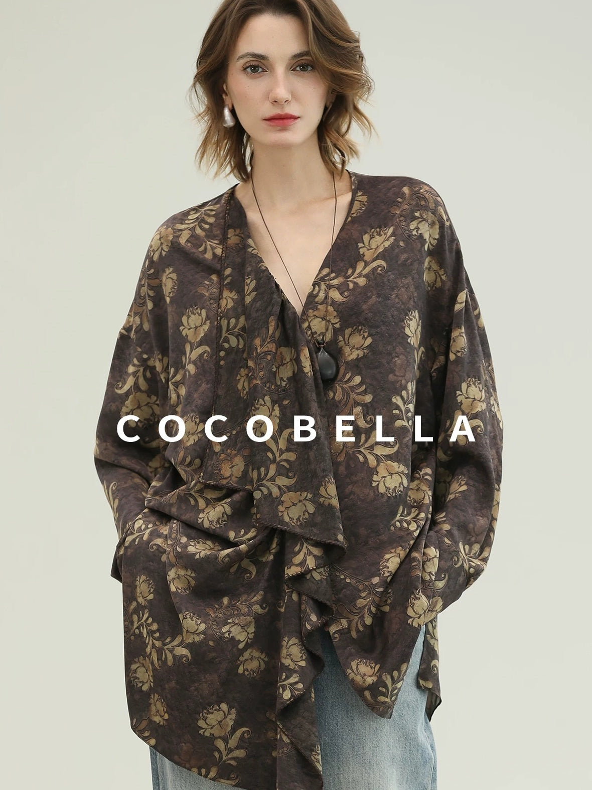 COCOBELLA Sun Protection Elegant Loose Asymmetric Floral Ruffle Women Long Sleeve Shirts