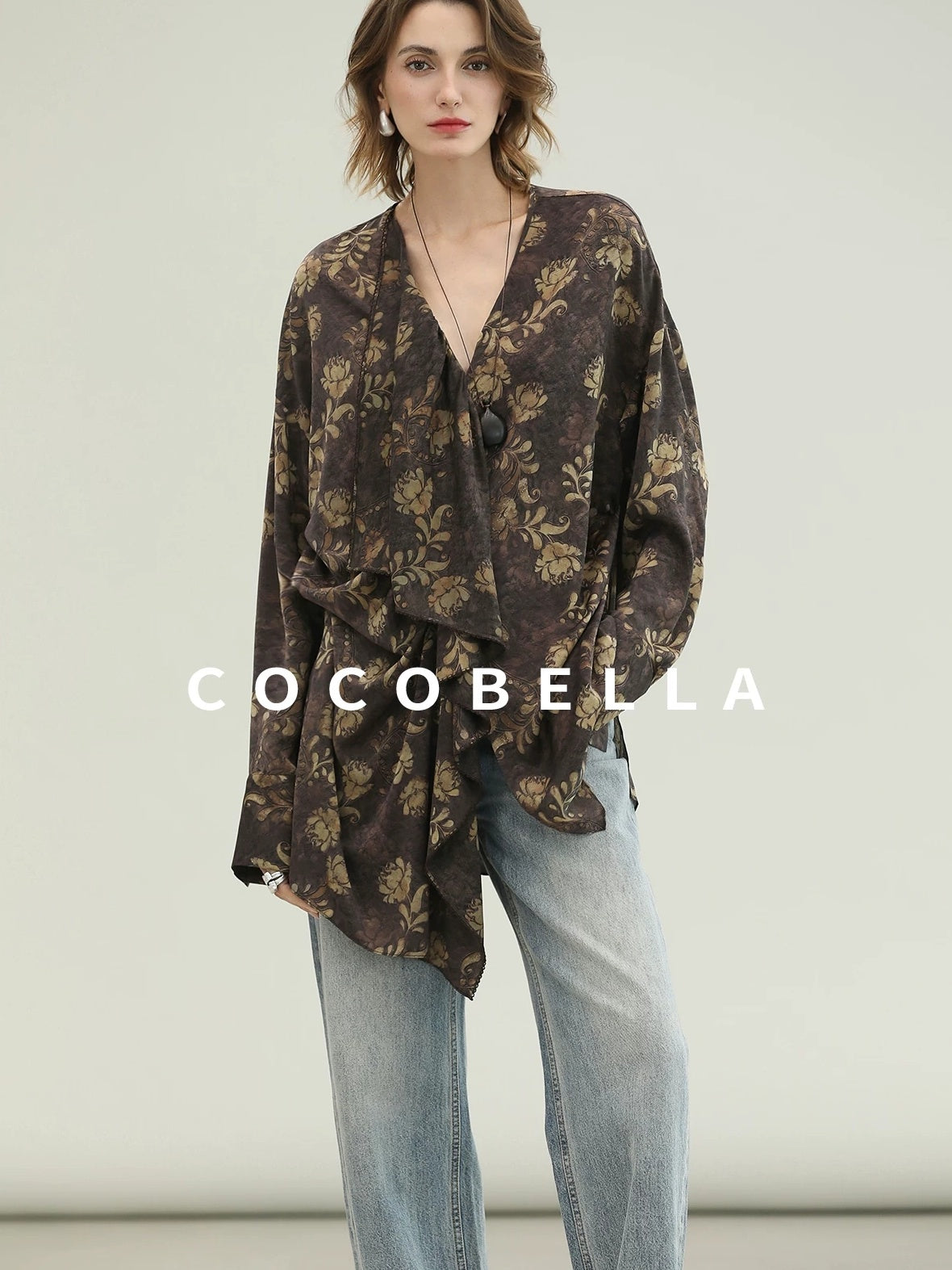 COCOBELLA Sun Protection Elegant Loose Asymmetric Floral Ruffle Women Long Sleeve Shirts