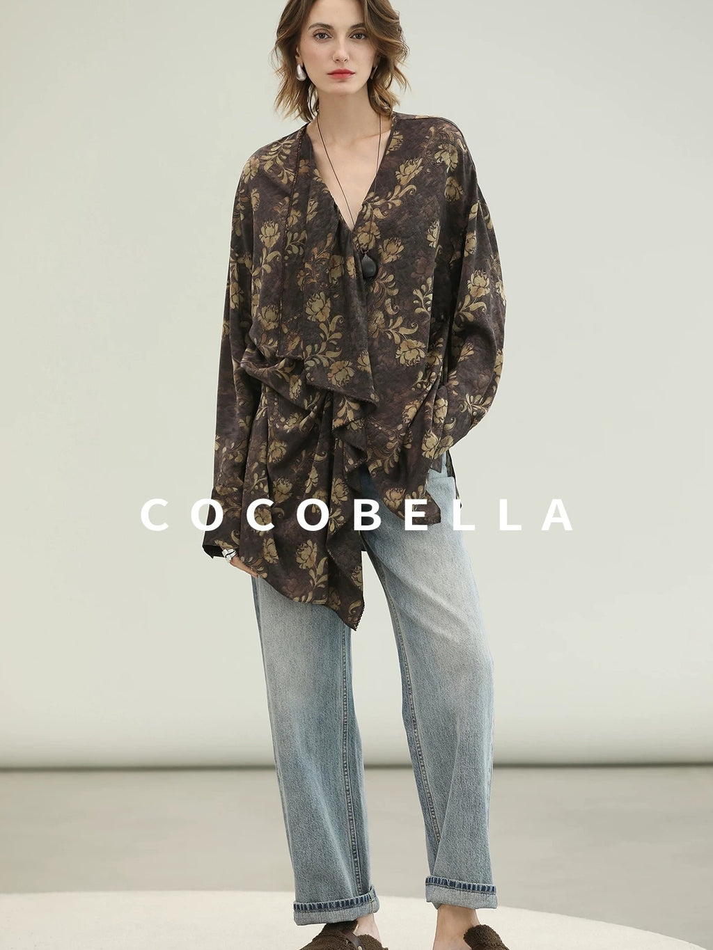 COCOBELLA Sun Protection Elegant Loose Asymmetric Floral Ruffle Women Long Sleeve Shirts