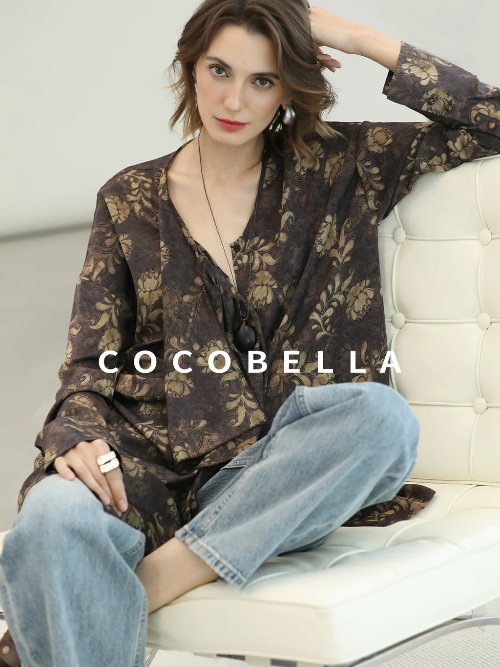 COCOBELLA Sun Protection Elegant Loose Asymmetric Floral Ruffle Women Long Sleeve Shirts