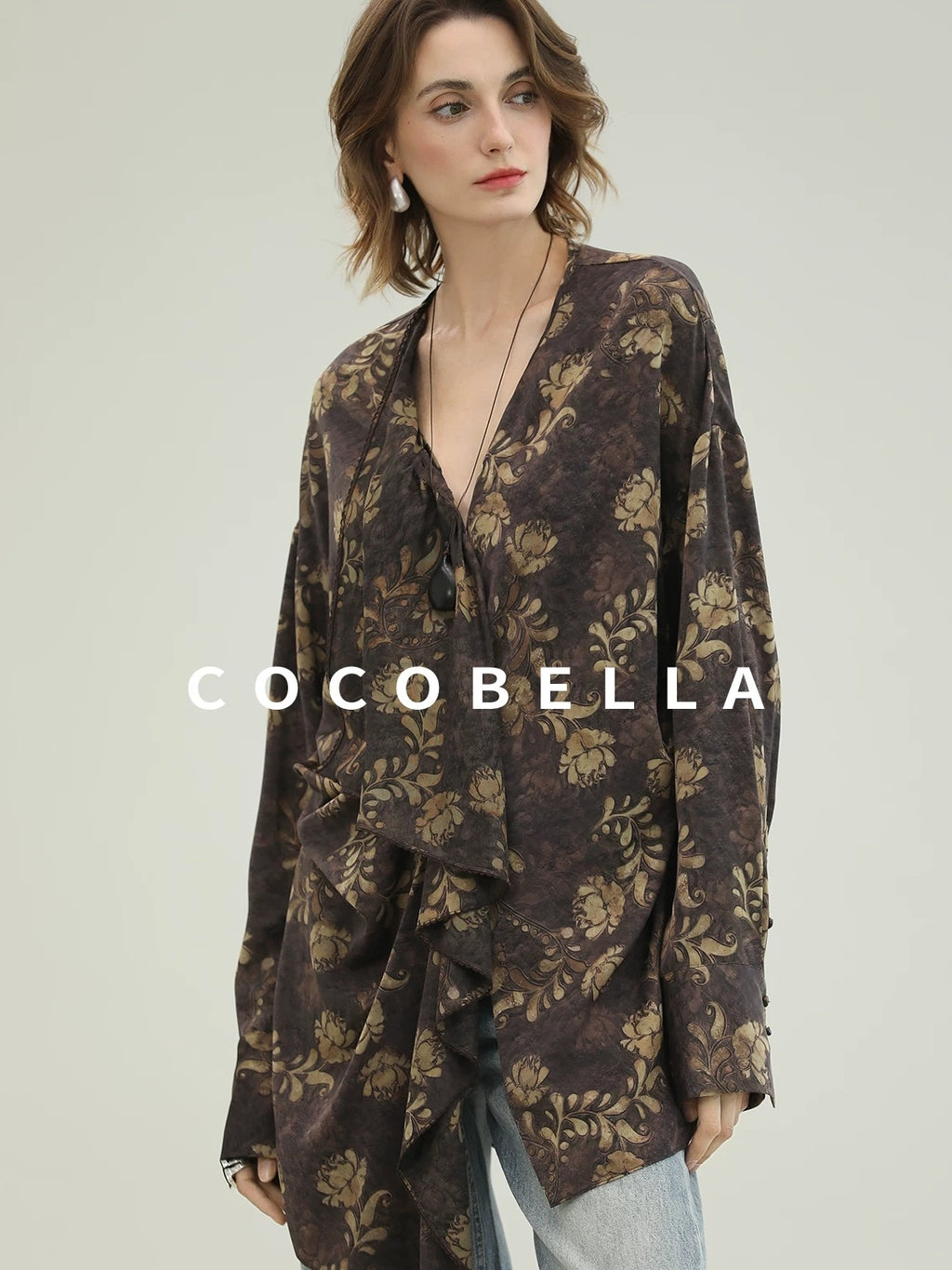 COCOBELLA Sun Protection Elegant Loose Asymmetric Floral Ruffle Women Long Sleeve Shirts