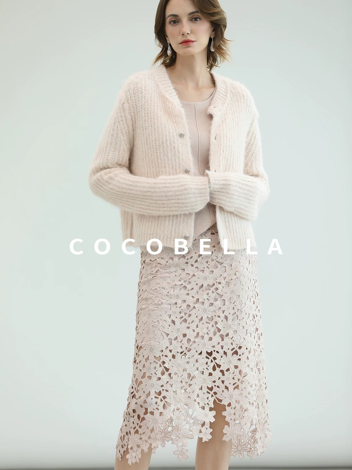 COCOBELLA Sweet Button Cardigan Straight Fit Round Neck Women Cloud Pink Sweater