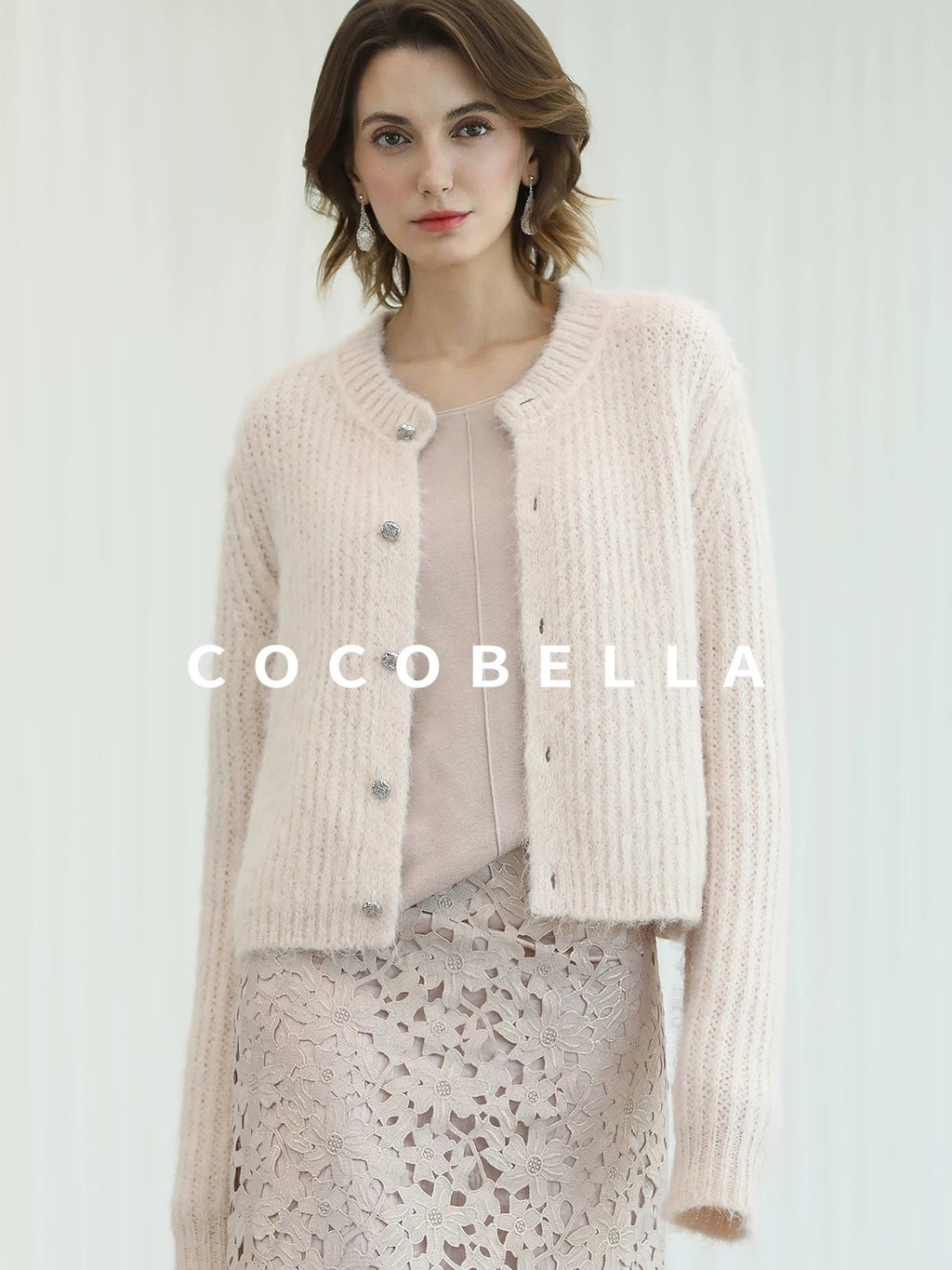COCOBELLA Sweet Button Cardigan Straight Fit Round Neck Women Cloud Pink Sweater