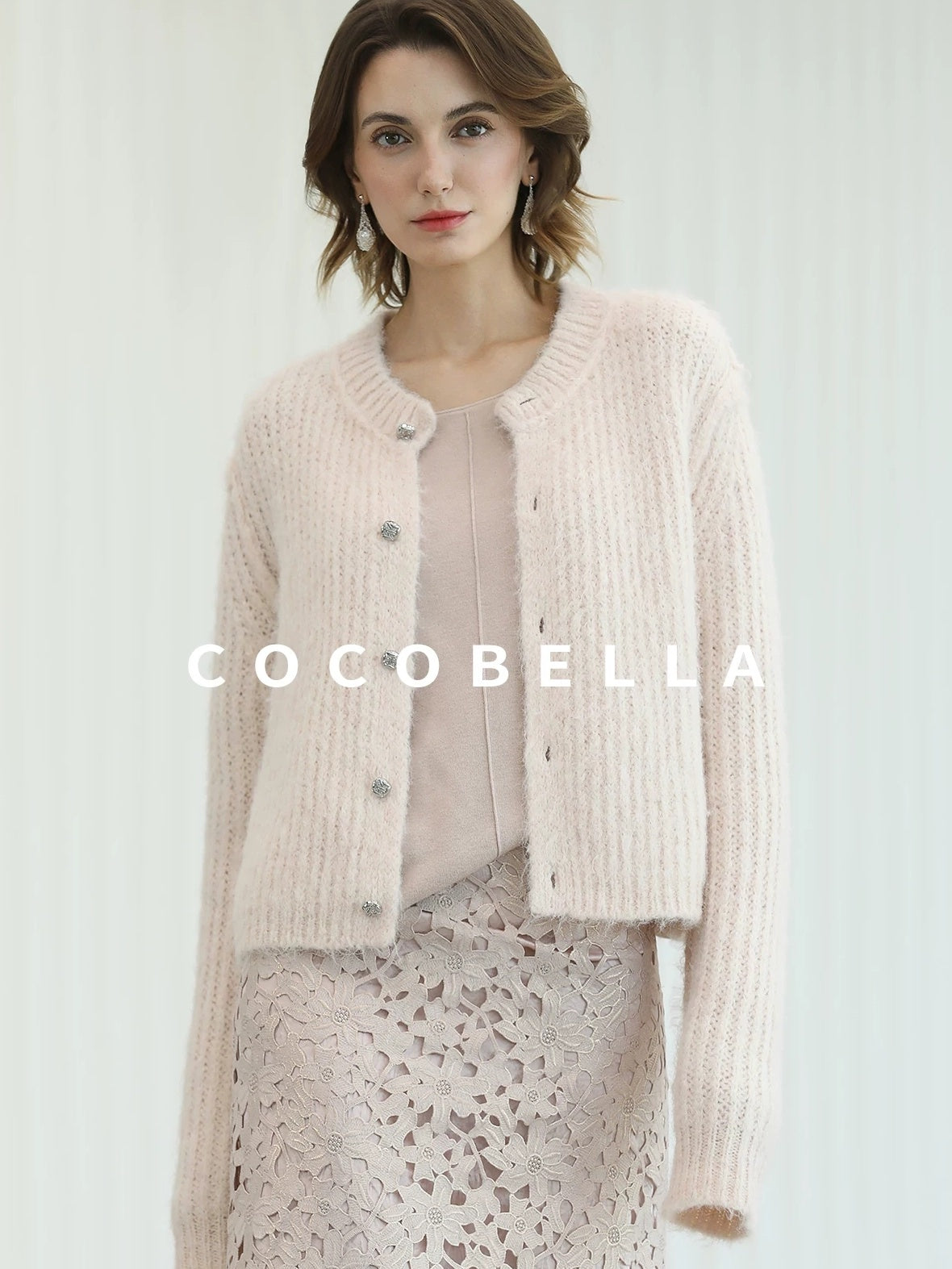 COCOBELLA Sweet Button Cardigan Straight Fit Round Neck Women Cloud Pink Sweater