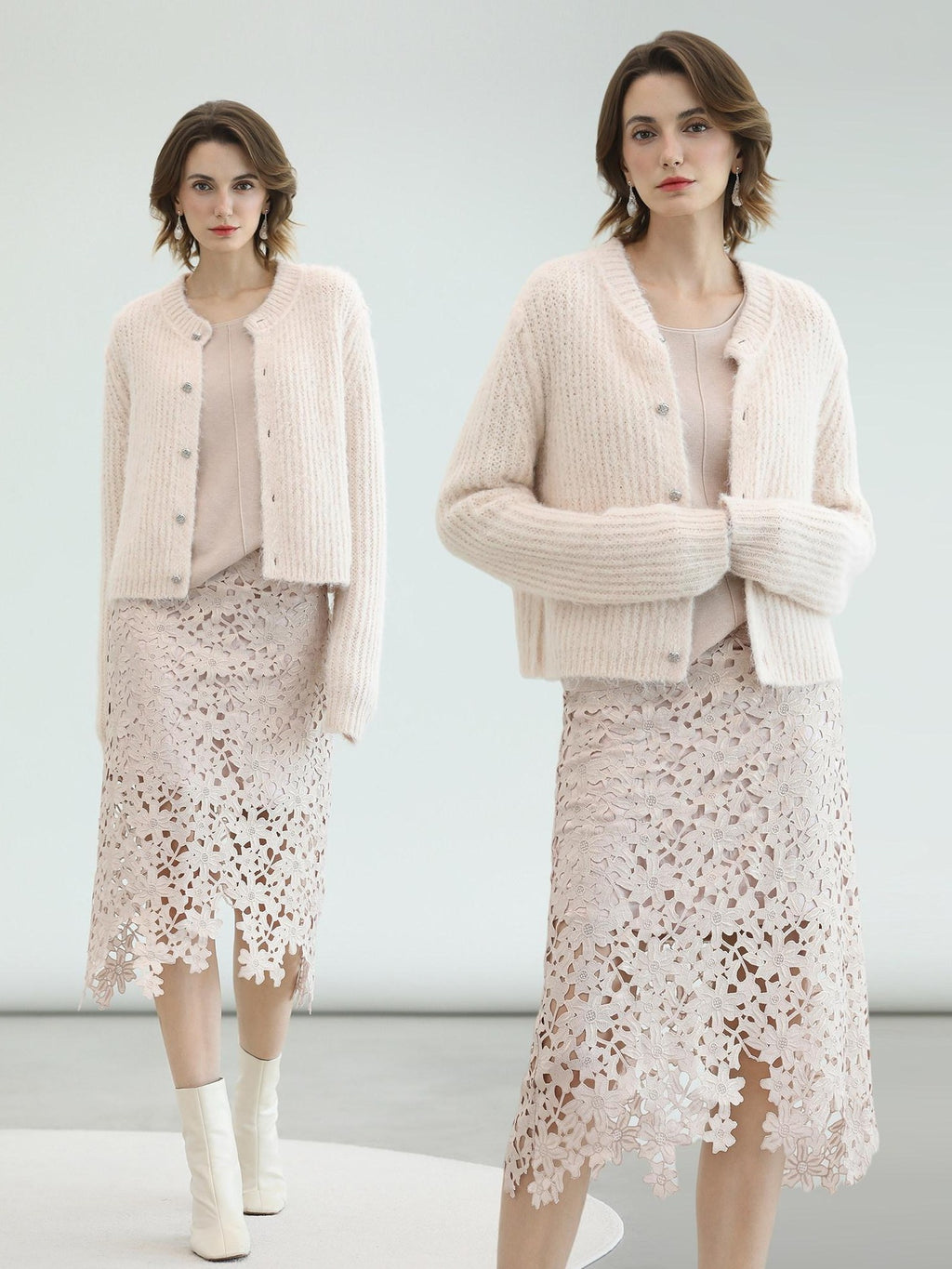 COCOBELLA Sweet Button Cardigan Straight Fit Round Neck Women Cloud Pink Sweater