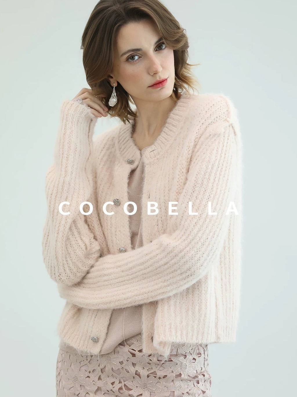 COCOBELLA Sweet Button Cardigan Straight Fit Round Neck Women Cloud Pink Sweater