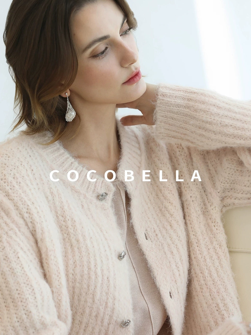 COCOBELLA Sweet Button Cardigan Straight Fit Round Neck Women Cloud Pink Sweater