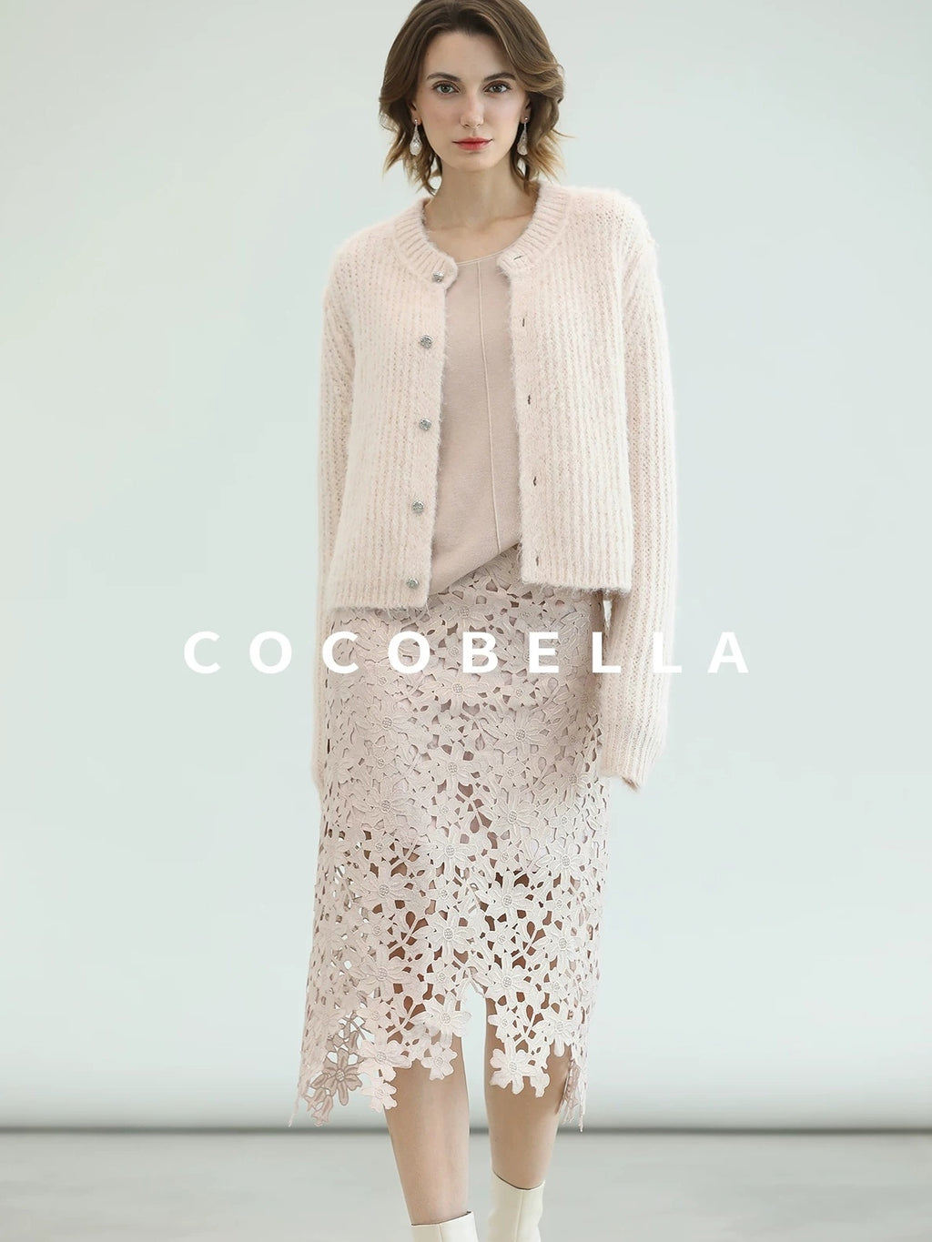 COCOBELLA Sweet Button Cardigan Straight Fit Round Neck Women Cloud Pink Sweater